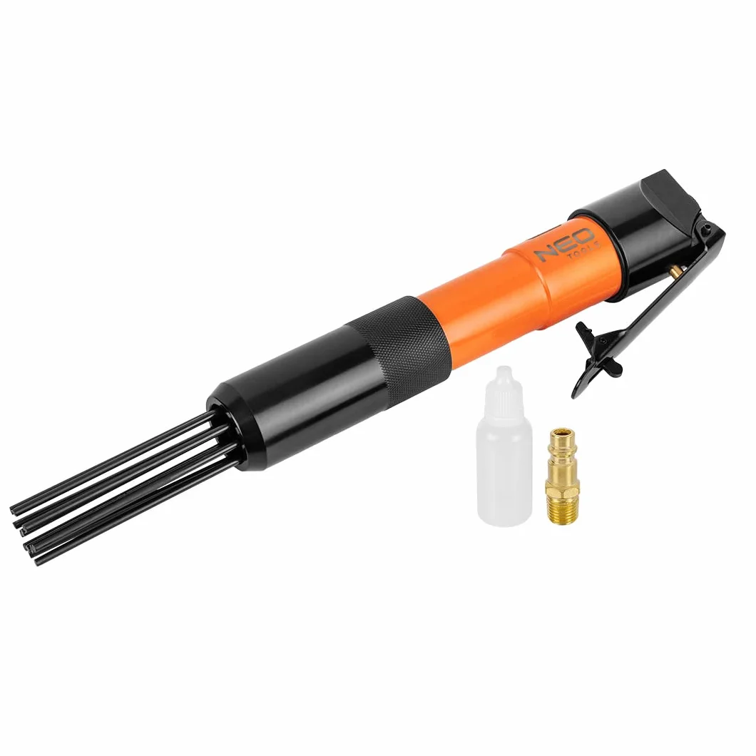 NEO TOOLS Martillo de aguja para óxido y soldadura, 12 x 3 mm, presión de trabajo 6,3 bar, consumo medio de aire 125 l/min, 4000 trazos/min, conexión, 1/4", peso 1,30 kg, CE