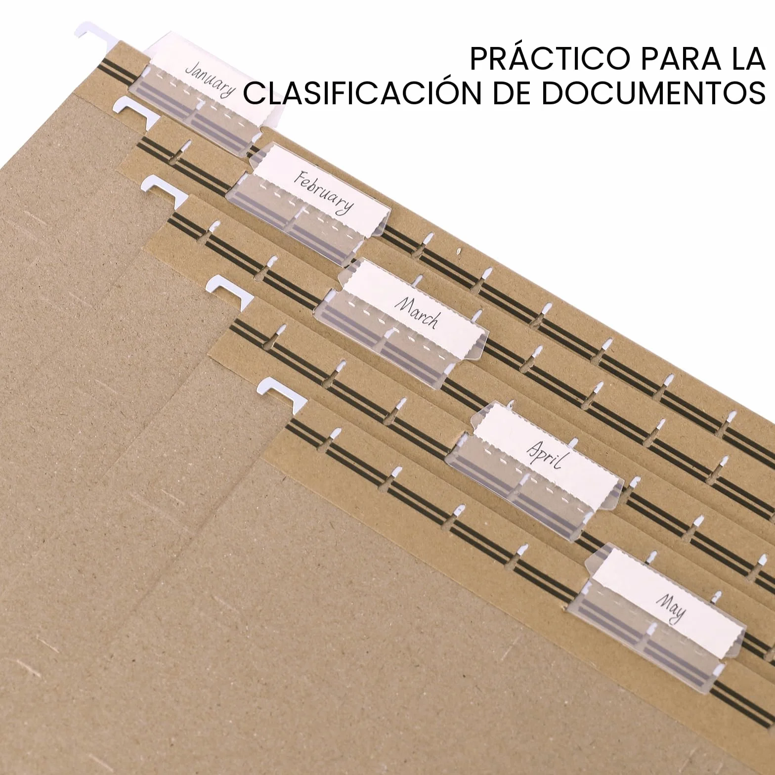 Carpeta Colgante DIN A4 de Papel Kraft 25 Piezas con Pestañas Plásticas y Tarjeta en Blanco Marrón