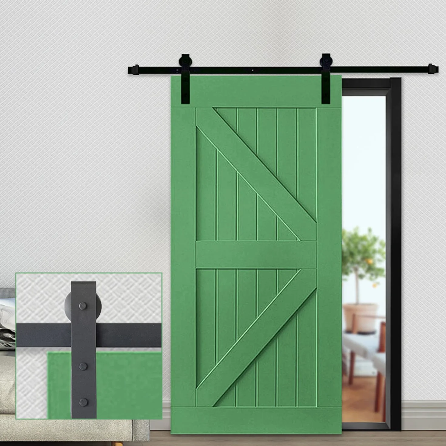 183cm (clásico) Puerta de granero corredera estilo rústico, de madera para armario herraje colgadocon guía rodamientos deslizantes, para puerta doble