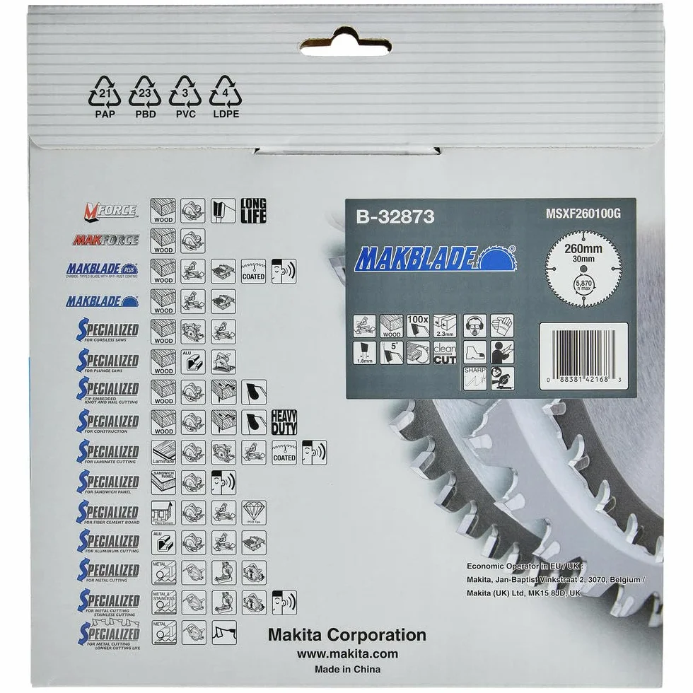 Makita Hoja de sierra circular MAKBLADE 260 x 30 x 100 (B-32873), Multicolor