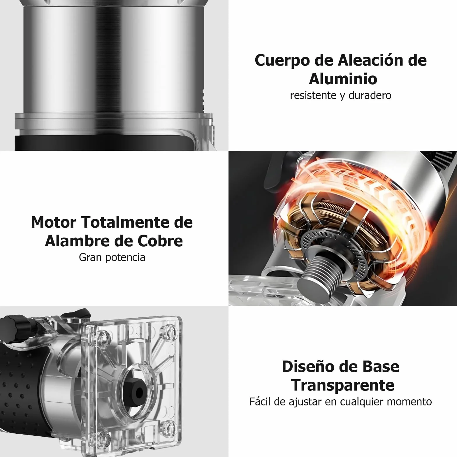 JiGiU 800W Fresadora de Madera Velocidad Variable Rebajadora Eléctrica 6.35mm(1/4 pulgada) 30000r/min con 6 Puntas de Carburo, Cuerpo de Aleación de Aluminio Resistente con 15 Piezas Fresas