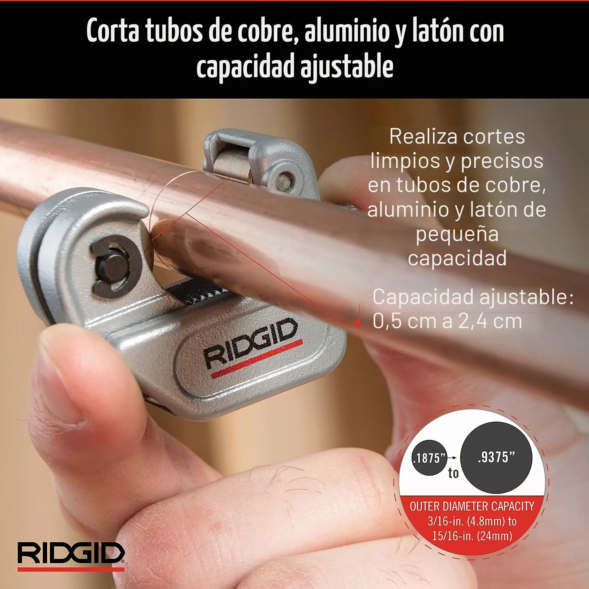 RIDGID 32985 Modelo 104 Cortador de tuberías para espacios estrechos, cortador de tubos de 4,8 mm a 23,8 mm