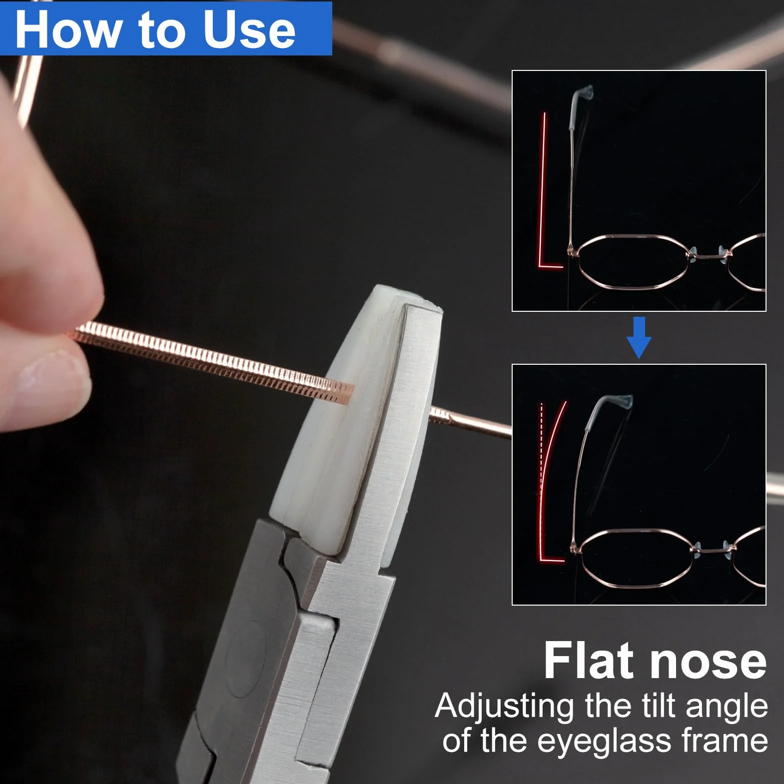 LEONTOOL Juego de alicates para anteojos de mordaza de nailon con punta redonda y plana, alicates para montura de gafas, herramientas de montaje y ajuste con destornillador de reparación de lentes