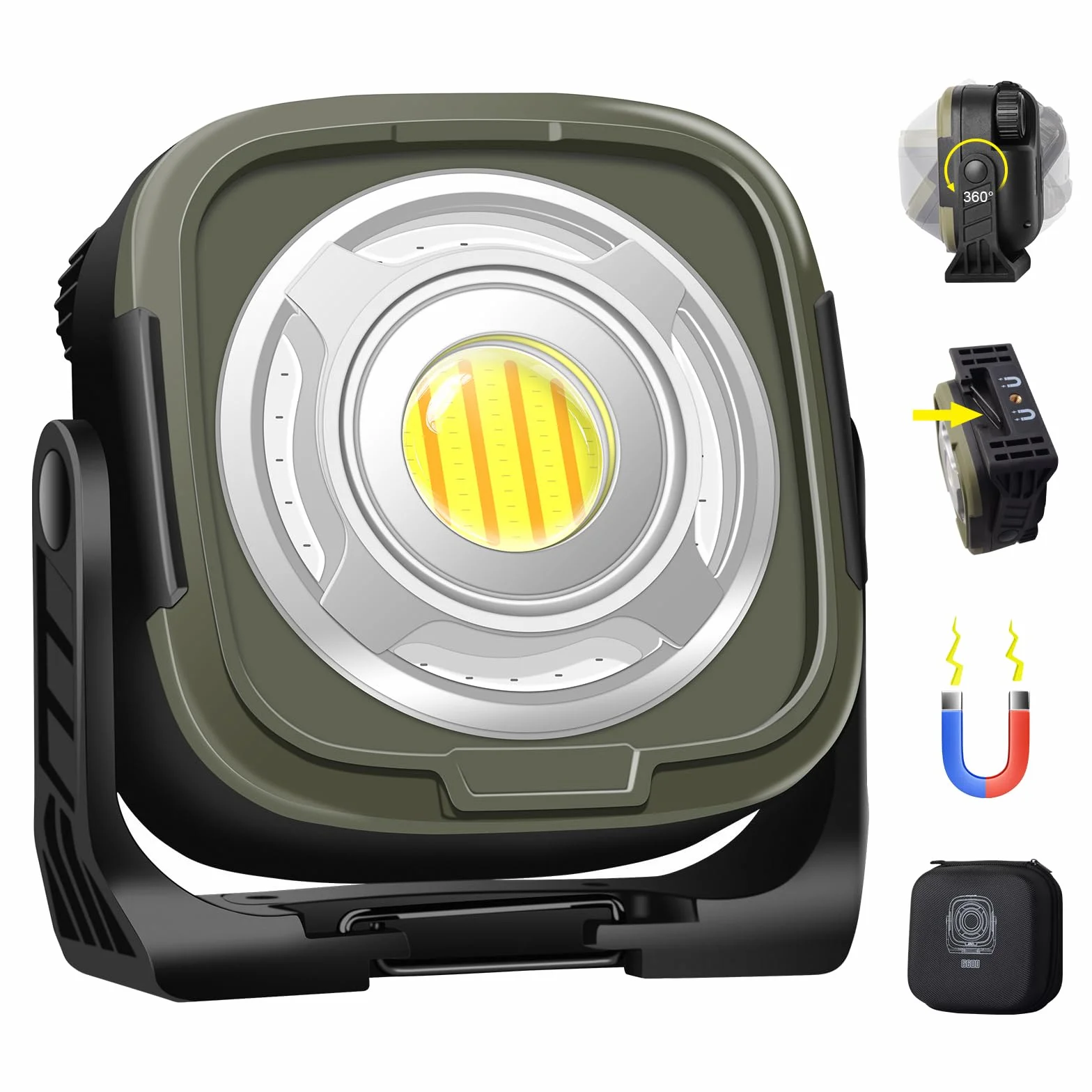 MASMEJOR Foco LED Recargable 10000mAh con Imán, Luz de Trabajo 1500LM 30W con Regulación Continua, IPX4, 360° Rotación para Taller, Reparación de Autos, Camping, Emergencias