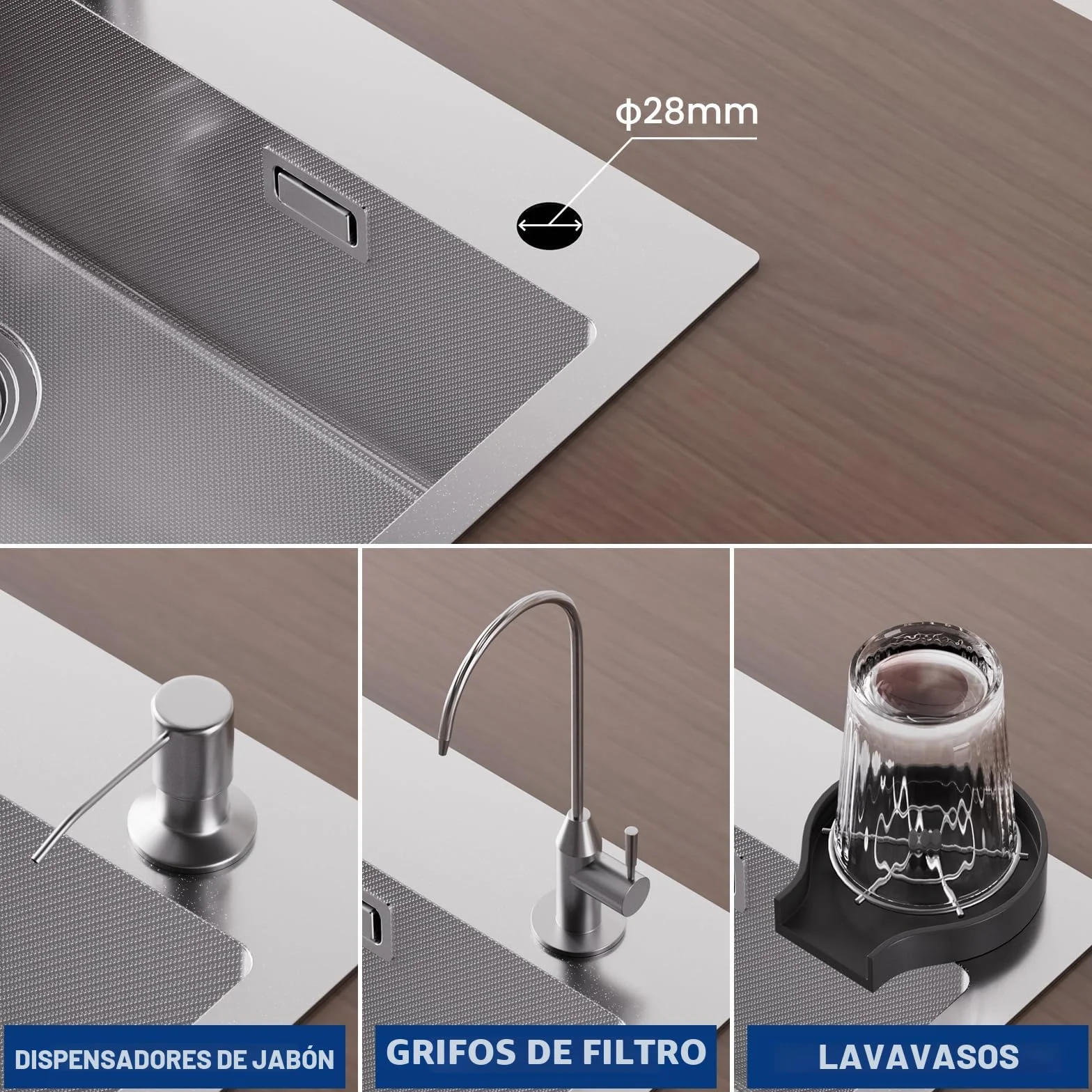CECIPA 70×45cm Fregadero Sobre Encimera Con Cesta de Drenaje, Grande Cocina 1 Seno Para Armarios de 70cm o Más, Multifuncional de Acero Inox Con Sifón, Rebosadero y Residuos