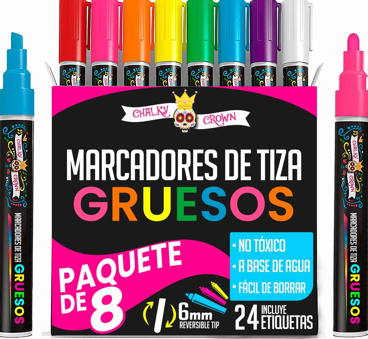 Rotuladores Cristal Borrable Punta Reversible Tiza Liquida Pack 8 Multicolor 6 mm