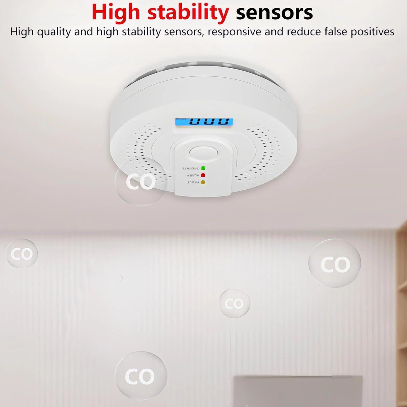 Detector MonóXido Carbono con Indicadores Led Luminosos y Audibles SeñAl de BateríA Baja Pantalla Digital BotóN Prueba para Viajes y Seguridad En El Hogar PortáTil