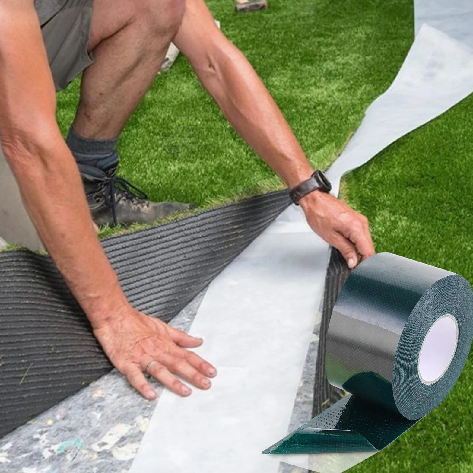 DAJAVE 4 cintas adhesivas de césped artificial, fuerte de doble cara, 50 mm x 5 m, cinta de césped artificial para conexión, fijación, alfombra de césped verde, conexión de alfombra de césped