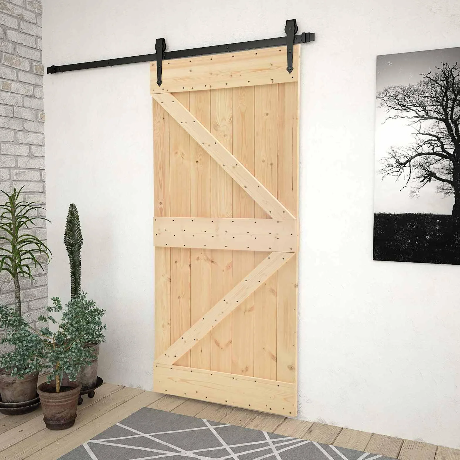 vidaXL Puerta Narvik Natural 90 x 210 cm Madera de Pino Sólido, Puerta Rectangular Moderna, Interior de Pino, Ahorra Espacio, Separador Contemporáneo de Habitaciones, Diseño Funcional