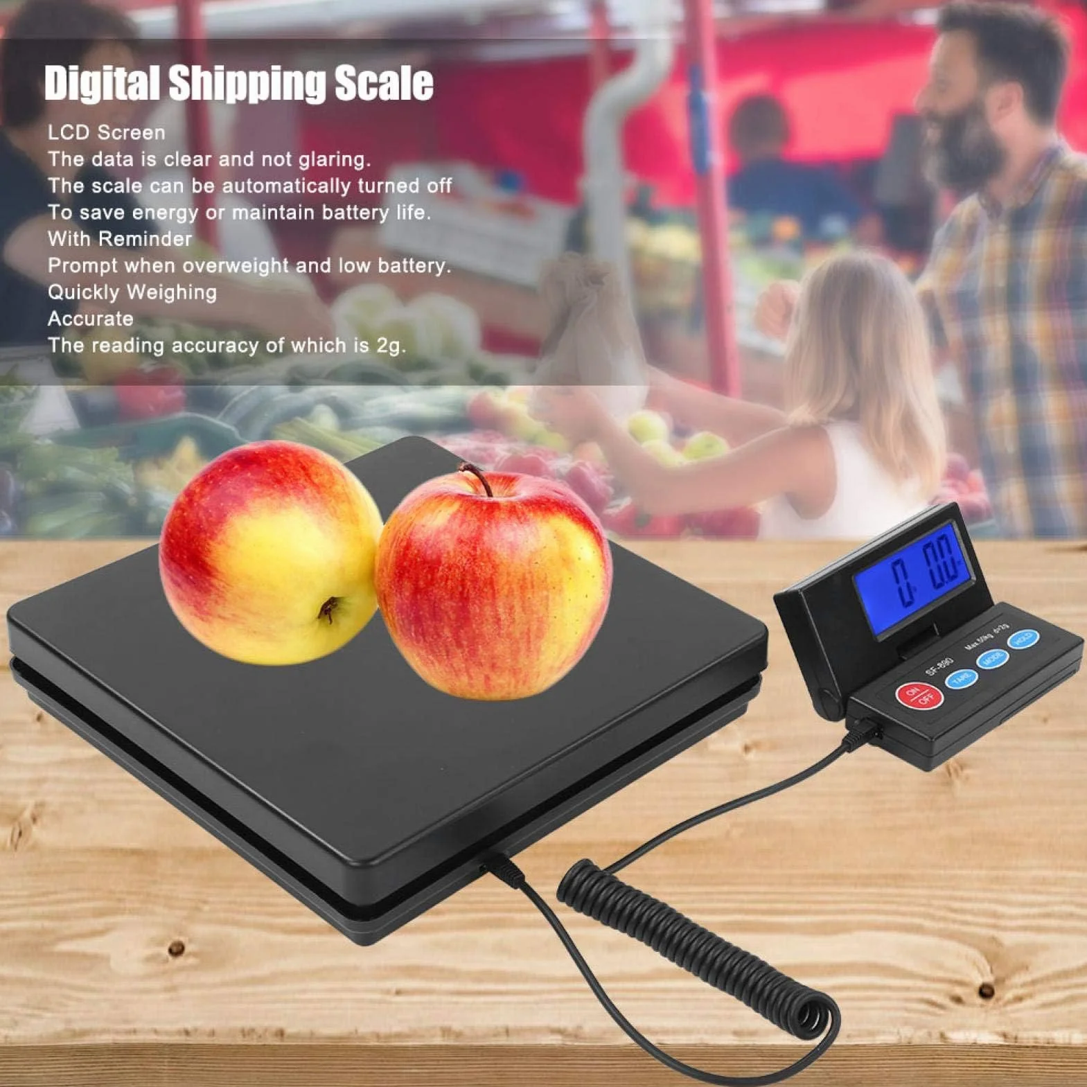 Báscula digital para envíos postales 50 kg/2 g, balanza grande con pantalla LCD, apagado automático