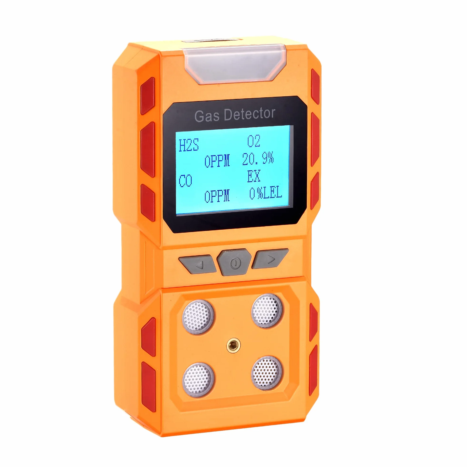 Monitor de gas portátil tipo voz, 4 detectores de gas de mano de calidad del aire con pantalla LCD digital grande, funciona con batería de litio recargable (naranja)