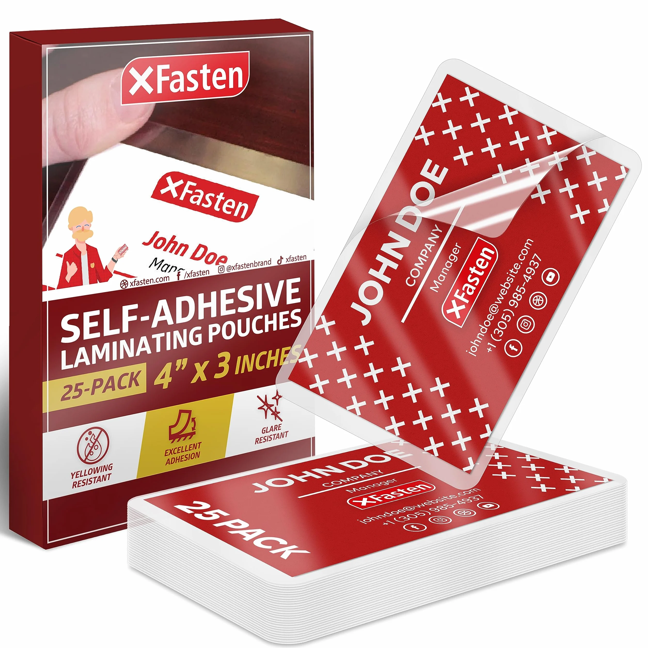 xfasten Fundas Plastificar Tarjeta Visita Autoadhesivas 9.5 Mil 4x3 Pulgadas Pack 25