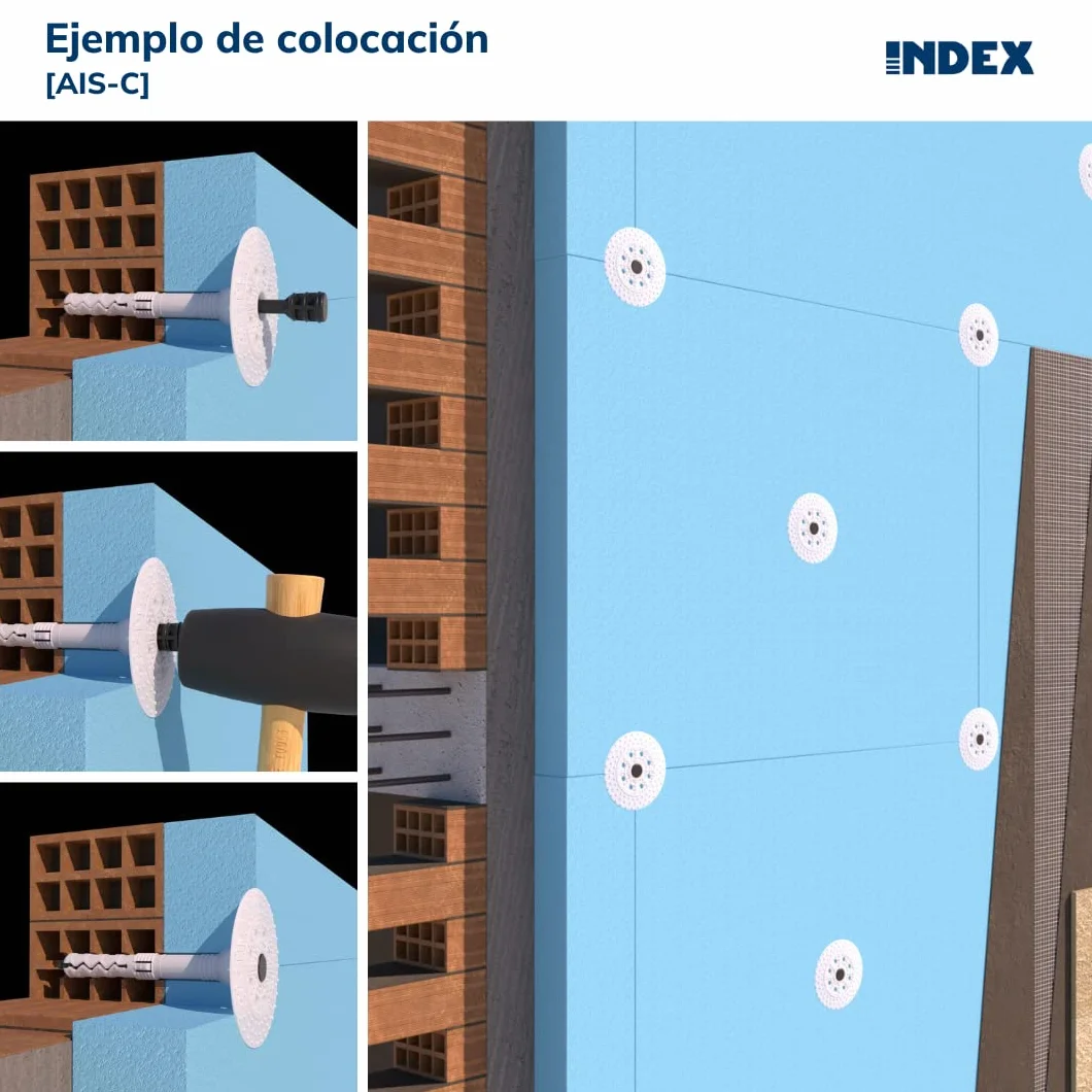 INDEX A PERFECT FIXING - AISC10140 [AIS-C] Taco con clavo de poliamida para fijación de paneles aislantes y rehabilitación de fachadas (SATE), Homologado, Ø10 x 140 mm, 200 unidades