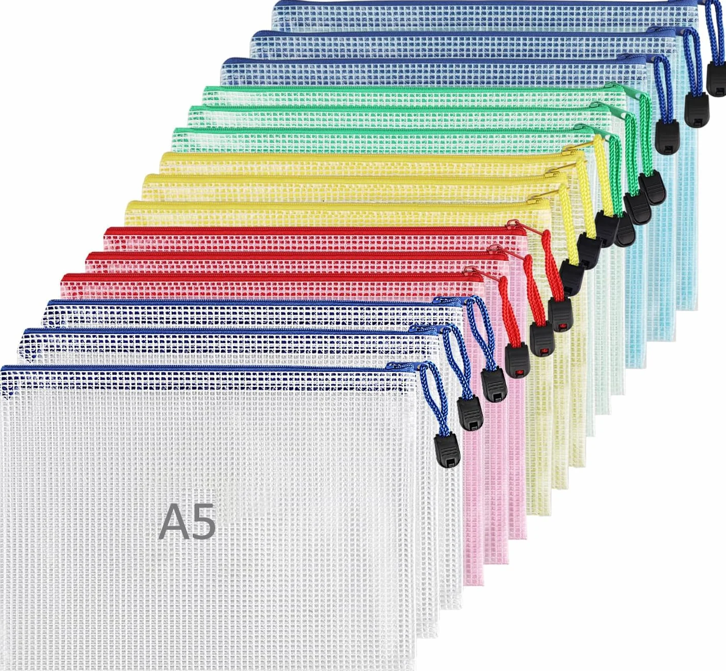 15 Piezas Bolsas de Archivo A5, Bolsas de Documentos, Plastico Impermeable Bolsas, para Almacenaje de Juguetes, Documentos, Escuela, Oficina y Hogar(5 colores)