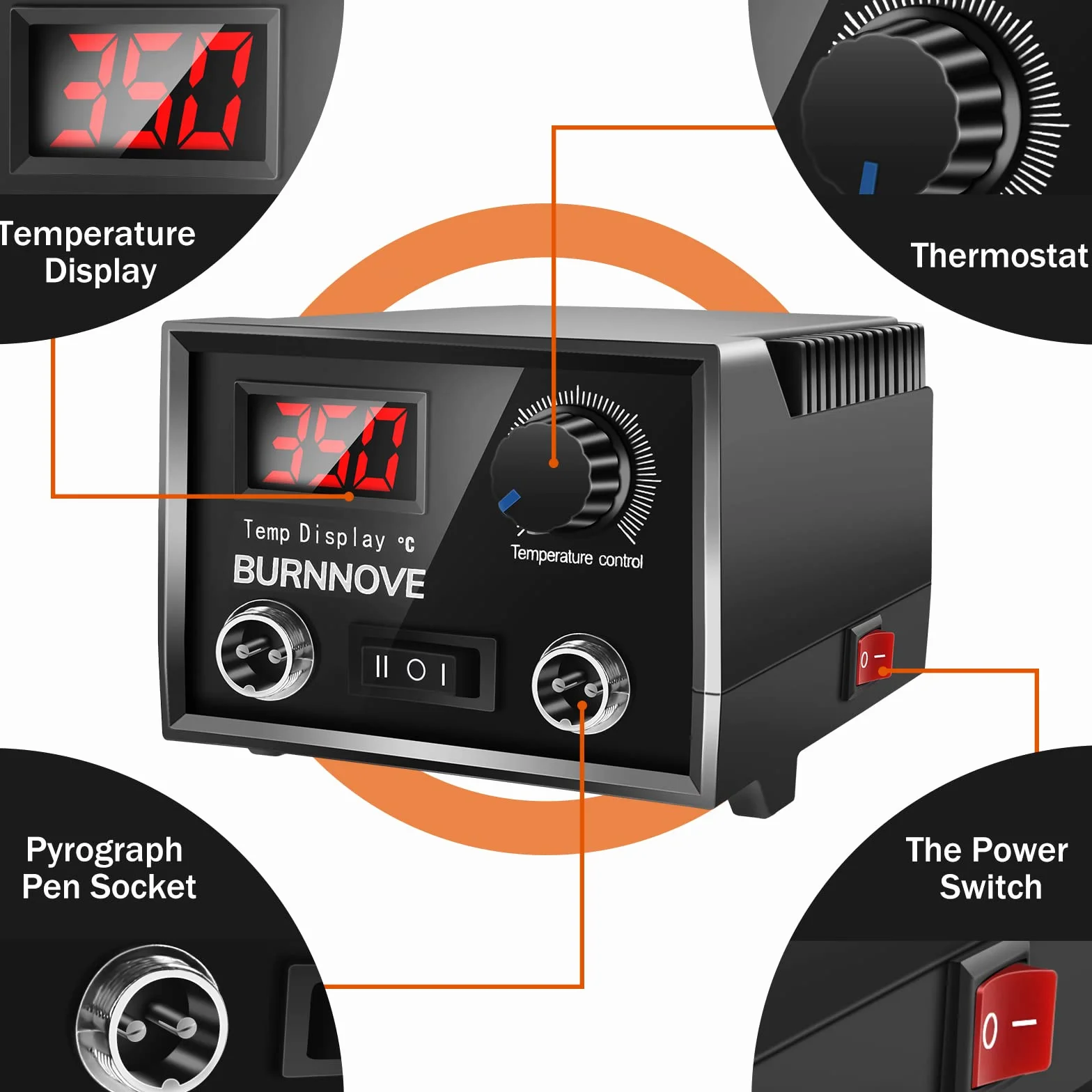 BURNNOVE Máquina de pirograbado 60W, 2 Bolígrafos, 33 Puntas de Alambre de Pirograbado, Doble Puerto, Kit Pirograbador de Madera Control de Temperatura Ajustable para Madera, Cuero, Grabado