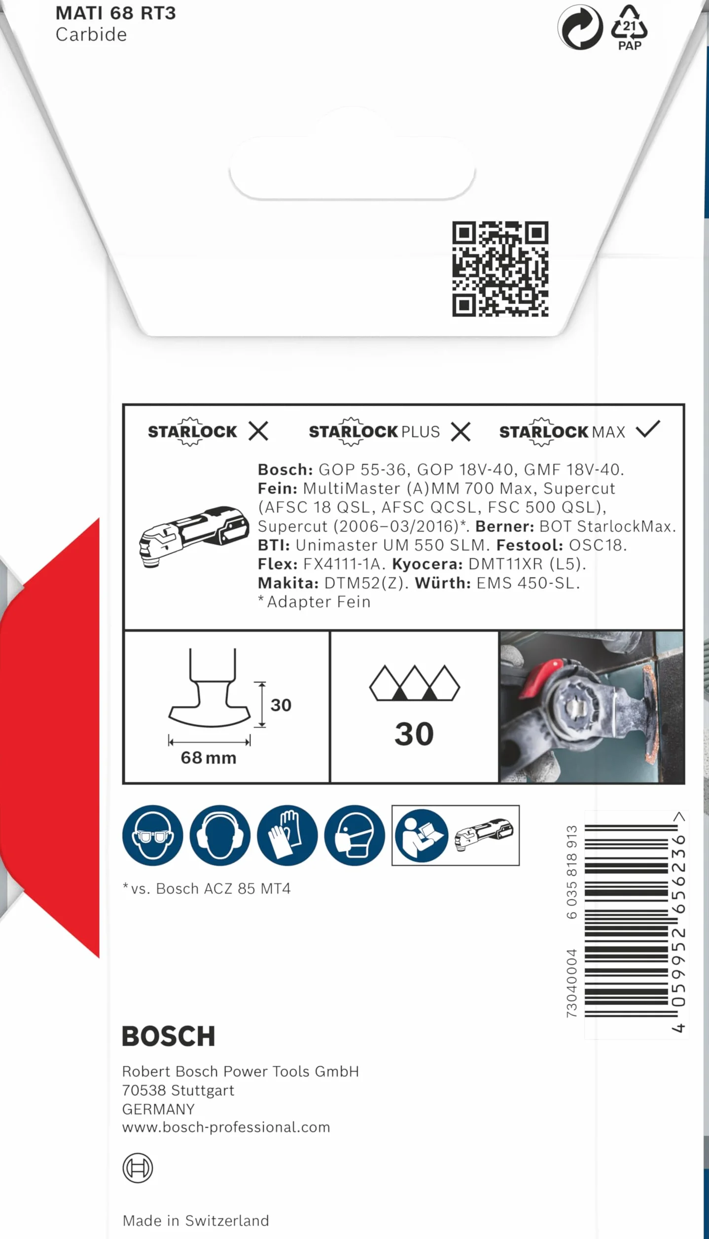 Bosch 1x Hoja multiherramienta PRO Multi Material MATI 68 RT3 (para Mortero, Hormigón celular, Anchura 68 mm, Professional Accesorios Multiherramienta), Versión actual