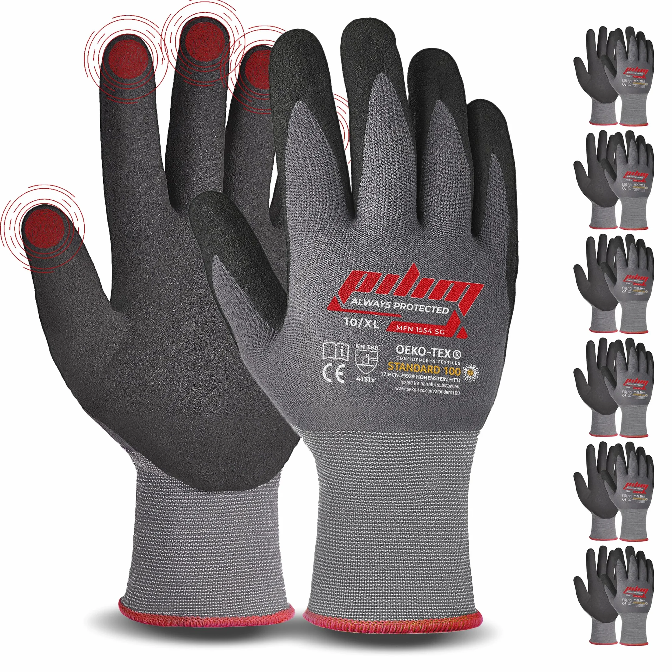 Guantes de seguridad de nitrilo Microfoam - Guantes antideslizantes muy resistentes para construcción, jardinería y mecánica