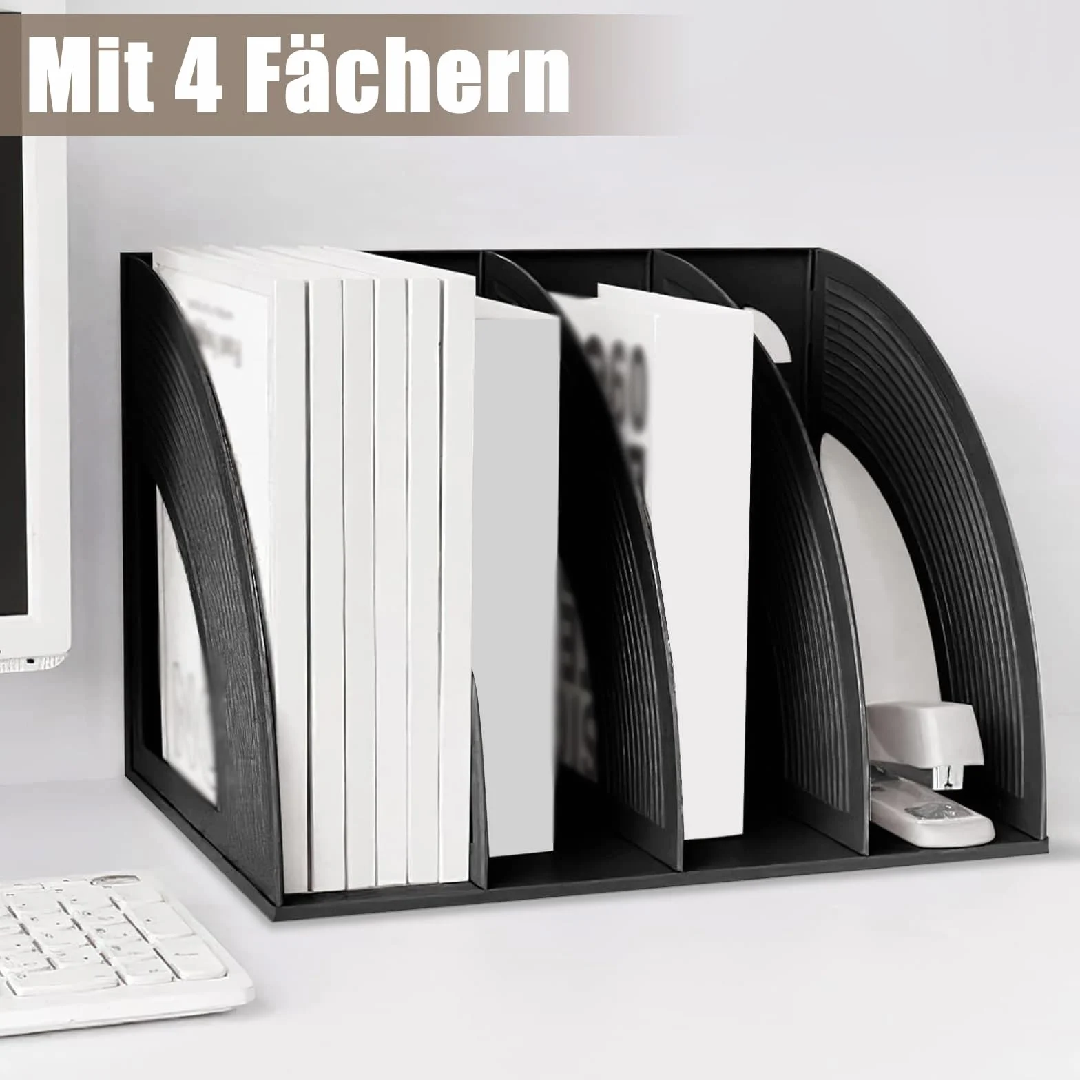 Archivador de Revistas 4 Compartimentos Vertical Plegable Negro