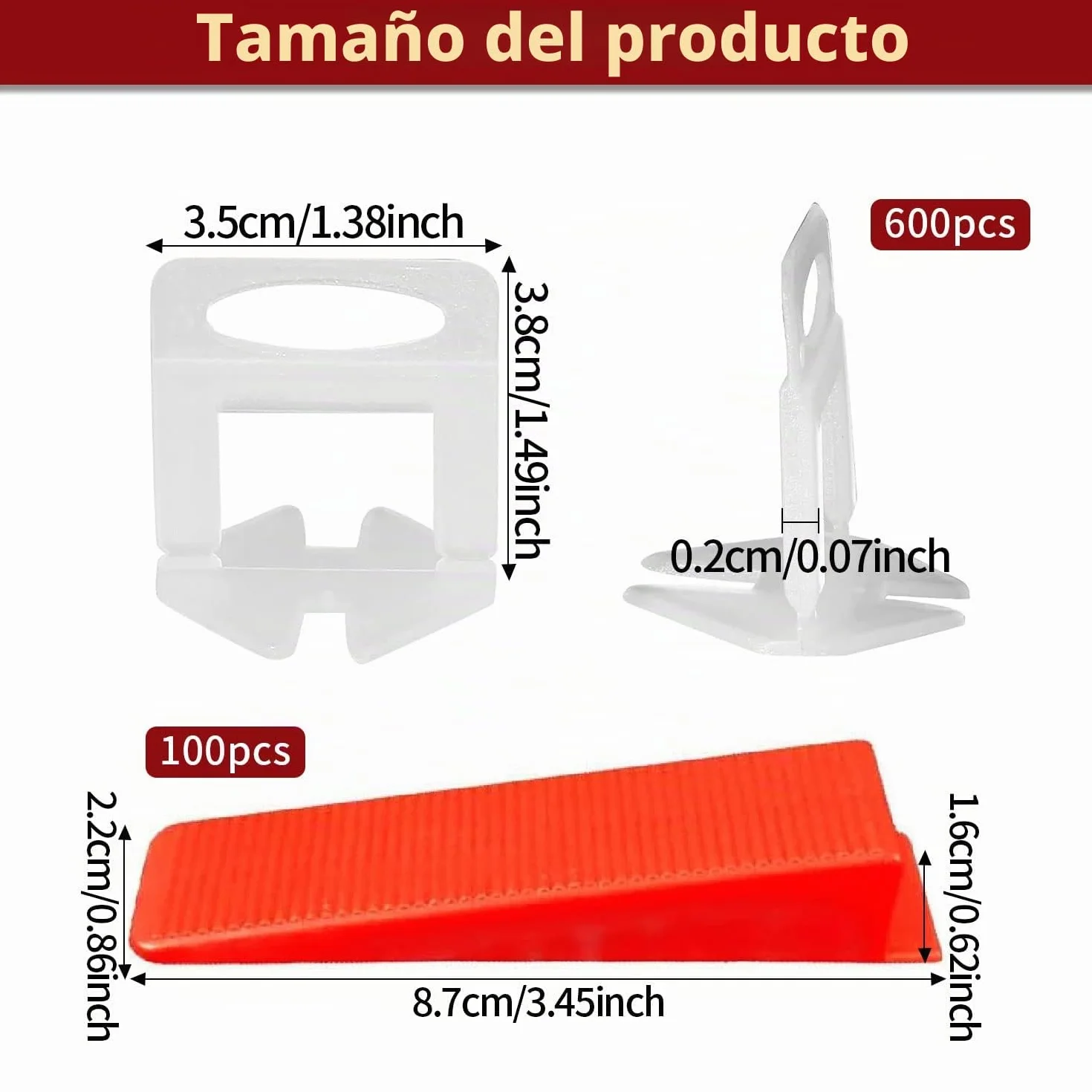 B-055-B 700 Piezas De Cuñas Niveladoras Suelo Sistema Nivelacion Azulejos Con 600 Clips Separadores De Baldosas De Mm y 100 Piezas De Cuñas Niveladoras Reutilizables