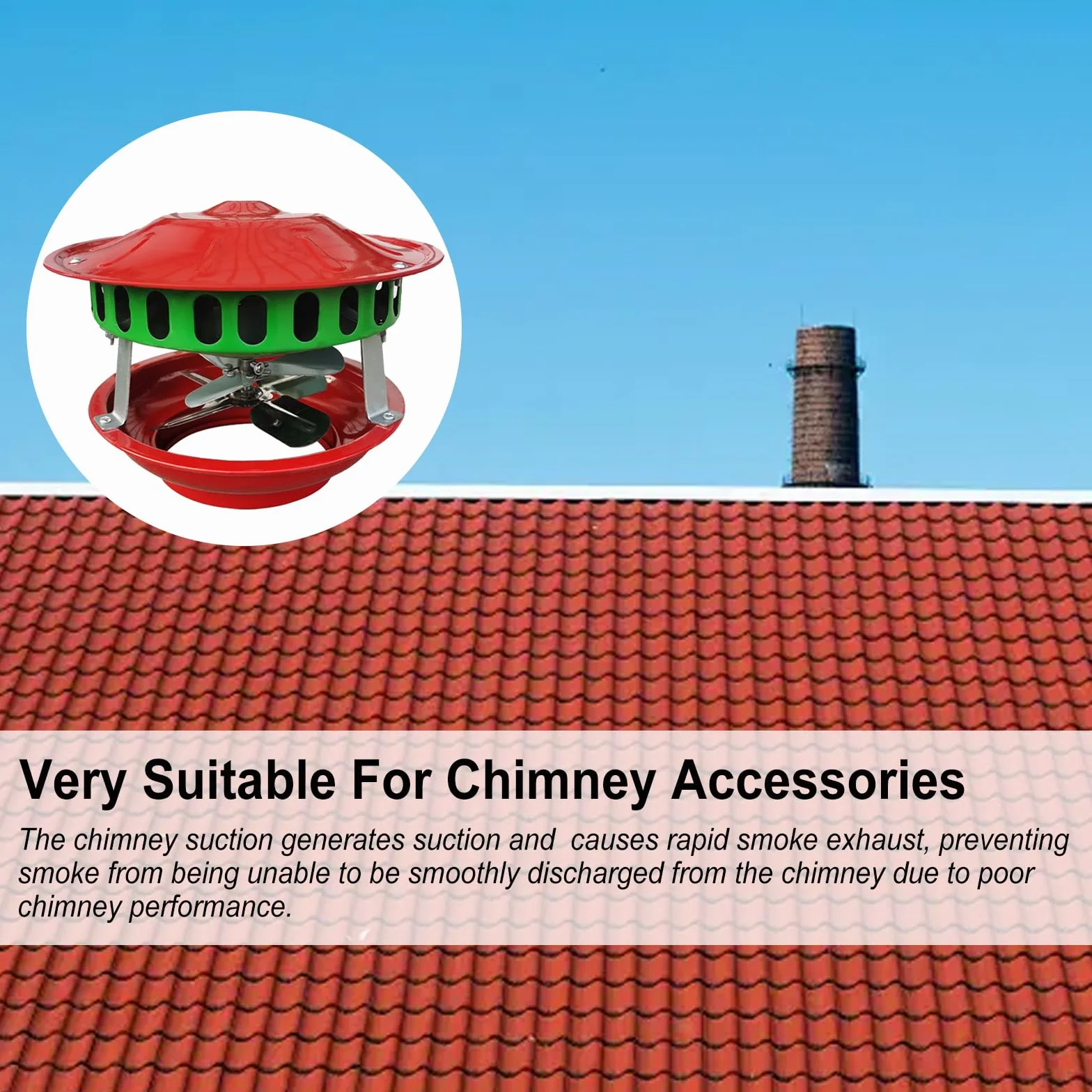 Extractor de Humos para Chimenea 100W, Ventilador de Extracción para Chimenea y Estufa – Adaptable a Conductos de 12-21cm, Ventilador Metálico Silencioso de 7 Aspas con Motor de Cobre