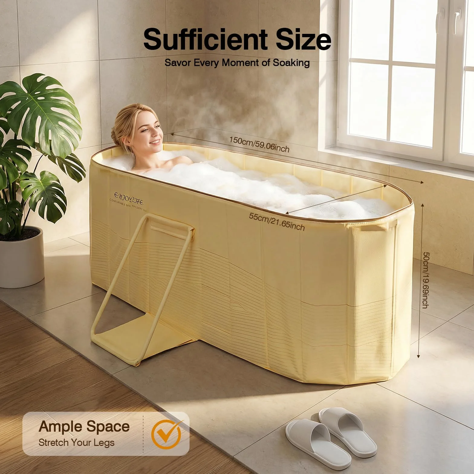 Bañera Plegable, Portátil de PVC, Spa Cómodo para el Hogar, Drenaje Rápido, Estable y Compacta, Ideal para Baño Caliente de Relajación y Ocio, 150x55x50cm