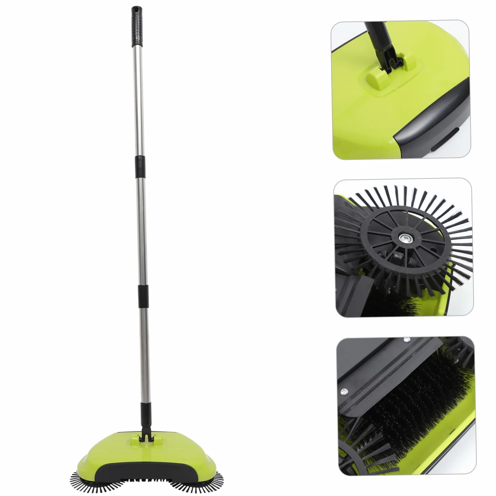 Ciieeo Barredora de Mano Hogar para Limpieza de Pisos Duros y Escoba de Empuje 360° Ajustable Abs y Acero Inoxidable sin Electricidad Recogedor Cubo Cerrado Verde