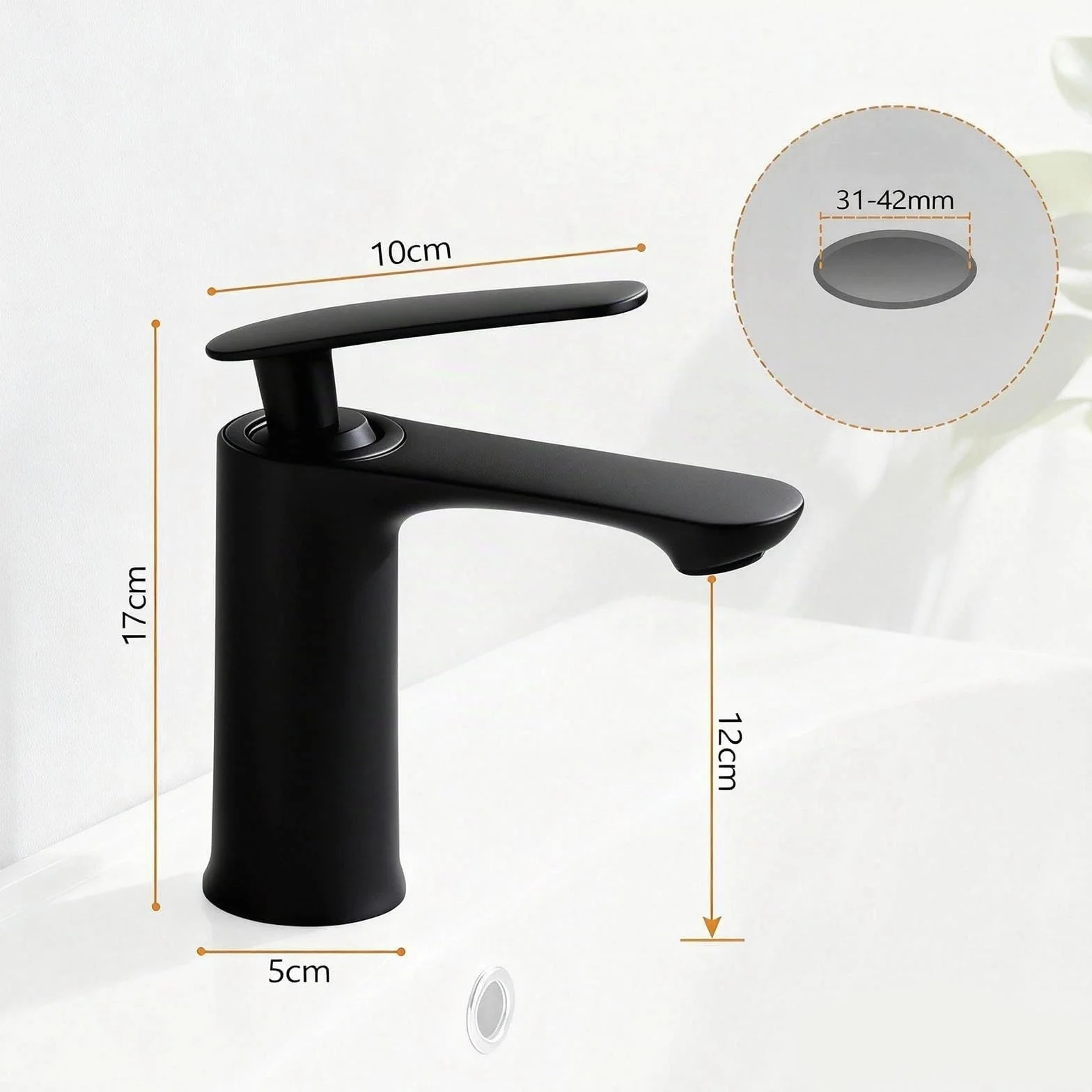 Grifo Lavabo Monomando, Grifos Para Lavabos De Baño, Altura Del Caño: 70 Mm, Núcleo De Válvula De Disco Cerámico, Fabricado En Aleación De Zinc (negro)