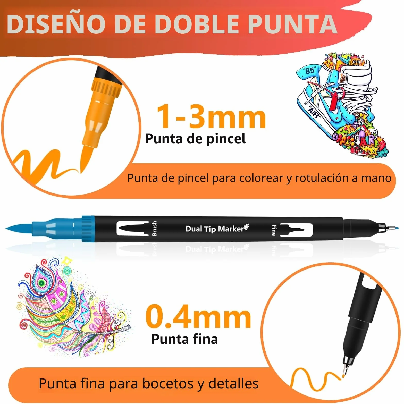 Efimeso 76 Rotuladores Lettering Punta Fieltro Pincel Estuche, Brush Pen Kit Colorear Adultos