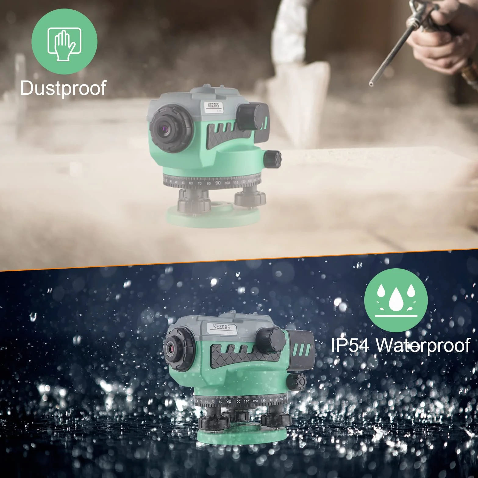 KEZERS Professional Nivel Óptico 36X, nivel de encuesta óptica automática, herramienta de autonivelación para constructores, impermeable, medición de altura/distancia