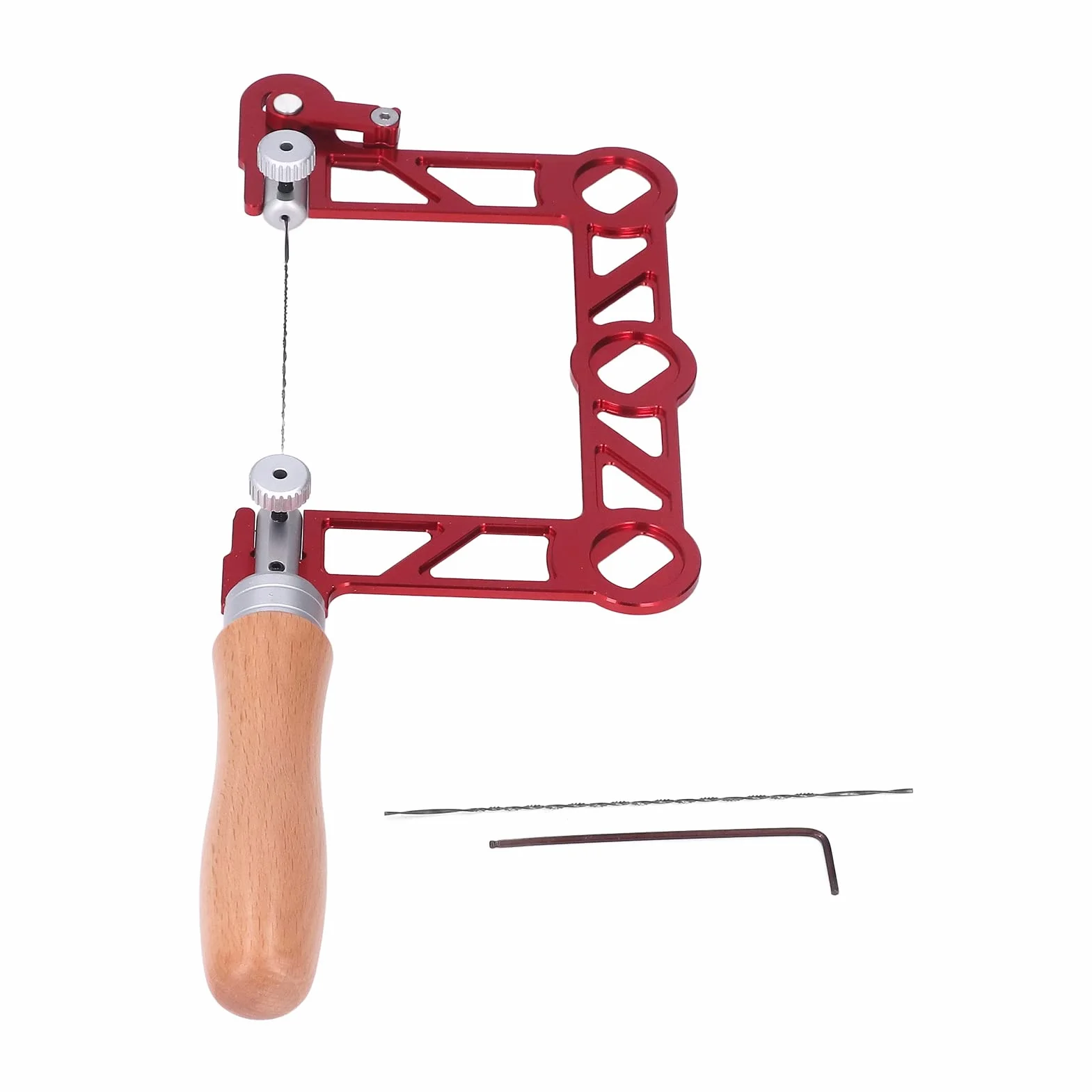 Mini sierra caladora PolyGen con marco en forma de U de 3 pulgadas y hojas de acero de aleación, una sierra caladora manual compacta con mango de madera para fabricación de joyas (4 pulgadas)