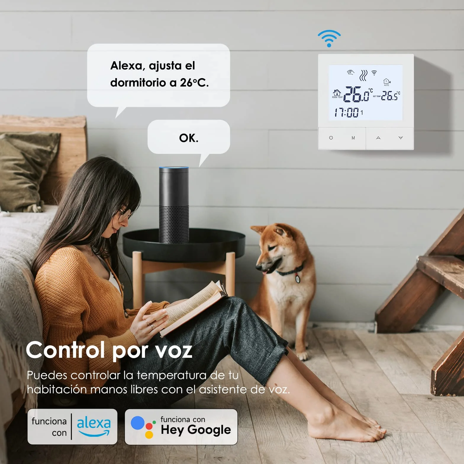 Termostato Caldera WiFi Beok Calefaccion de Gas Natural Agua.Programación Digital Inteligente Compatible con Alexa y Asistente de Google.Termostato Inalámbrico Integrado 3A TDS72-WIFI-WPB