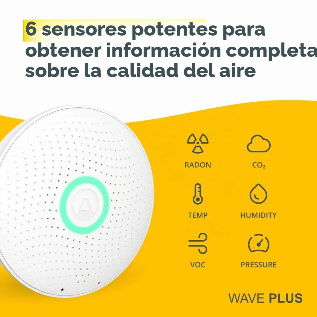 Airthings 2930 Wave Plus Monitor Radón Calidad Aire CO2 COV Presión Humedad Temperatura