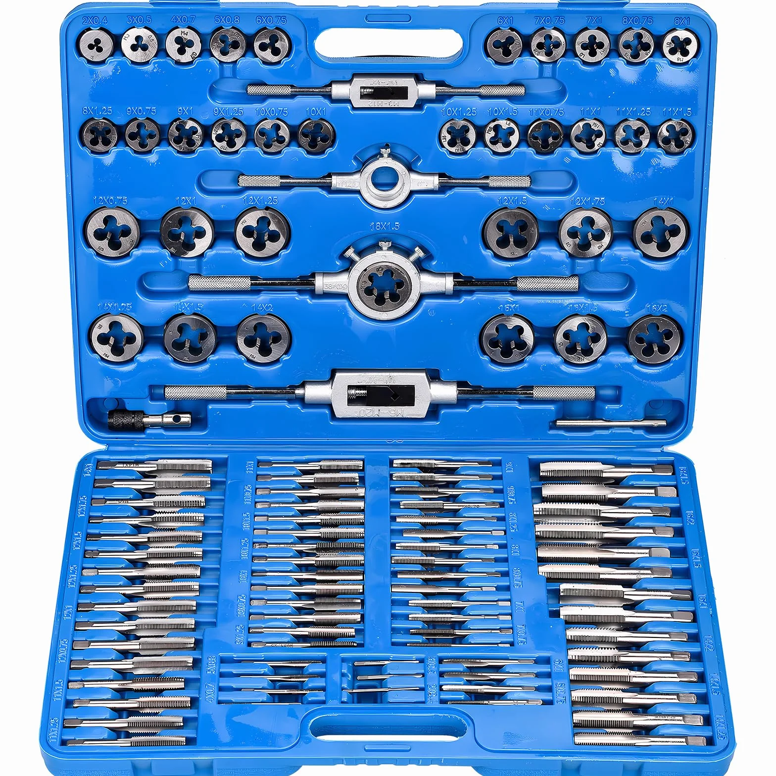 110 Piezas Juego de Machos y Terrajas M2-M18 Terrajas y Machos de Roscar Métricos Juego de Herramientas para Roscar con Llaves para Cortar Roscas