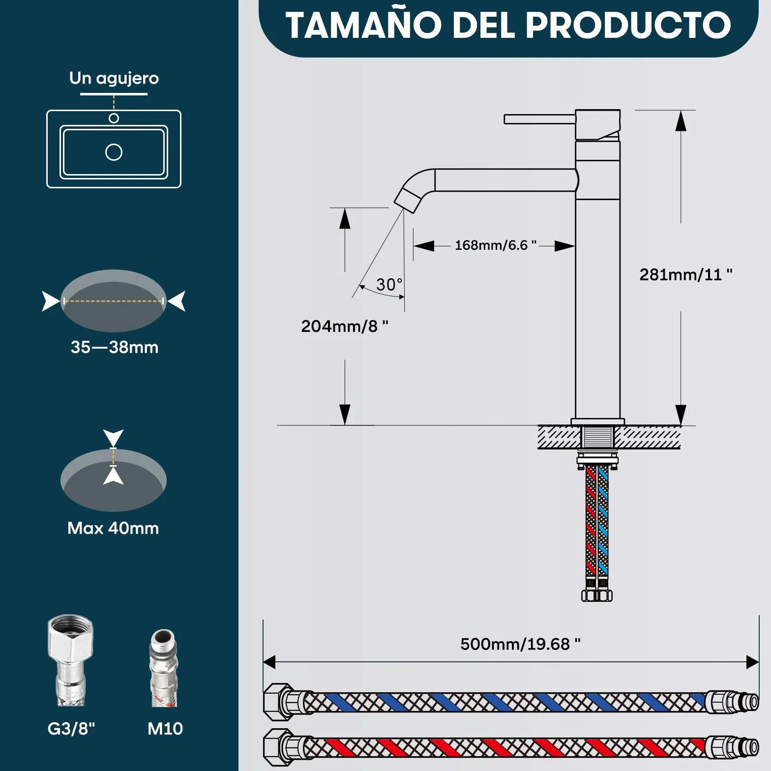 Grifo Lavabo Alto Giratorio 360°, DETBOM Grifo Monomando Agua Fría y Caliente, Grifos Dorado para Lavabo de Encimera, Mezclador de Baño, Acero Inoxidable 304, Aireador Extraíble, Oro Cepillado