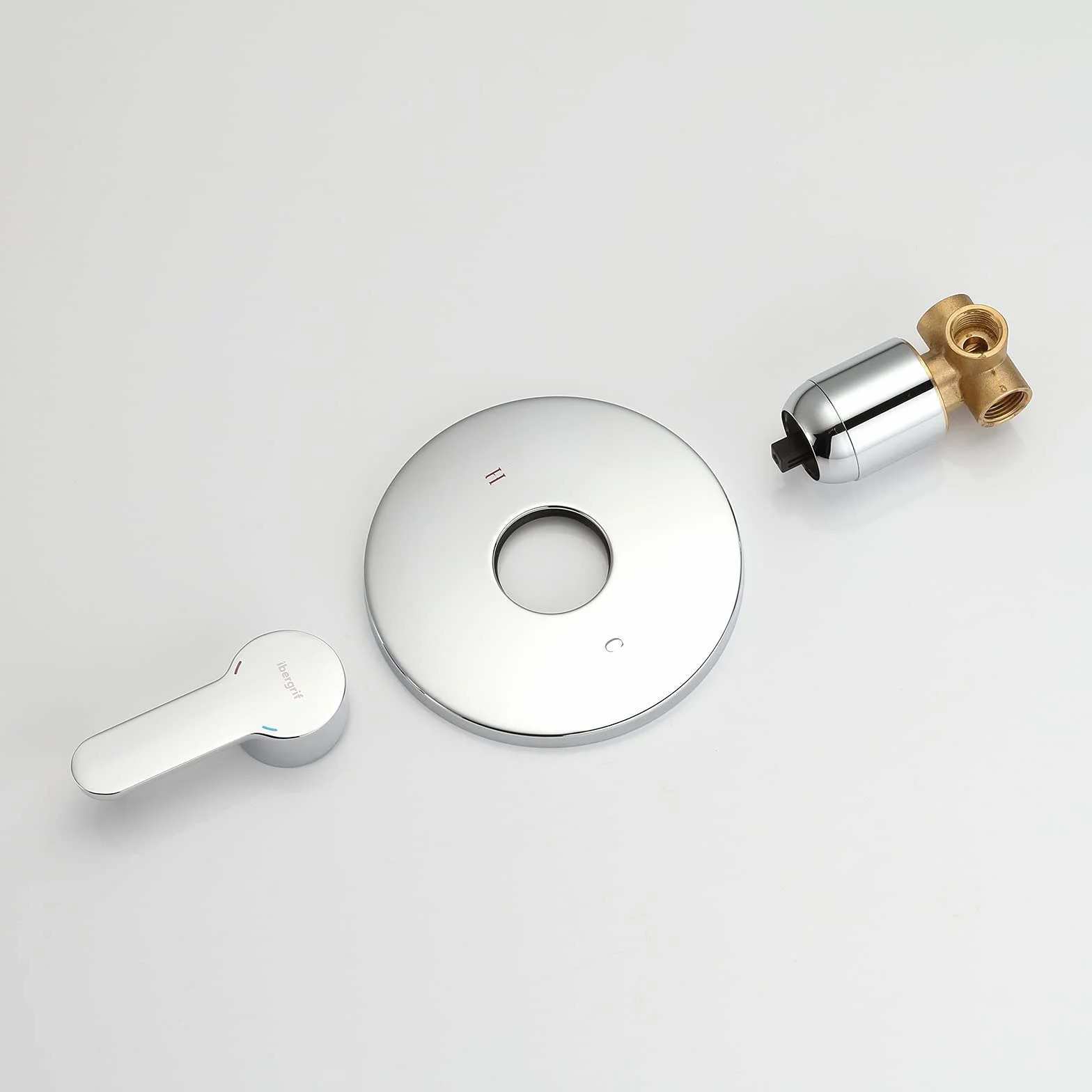 Ibergrif M21701A Grifo Ducha con Instalación Válvulas, Cuerpo Empotrado Universal, Cromo, Plata