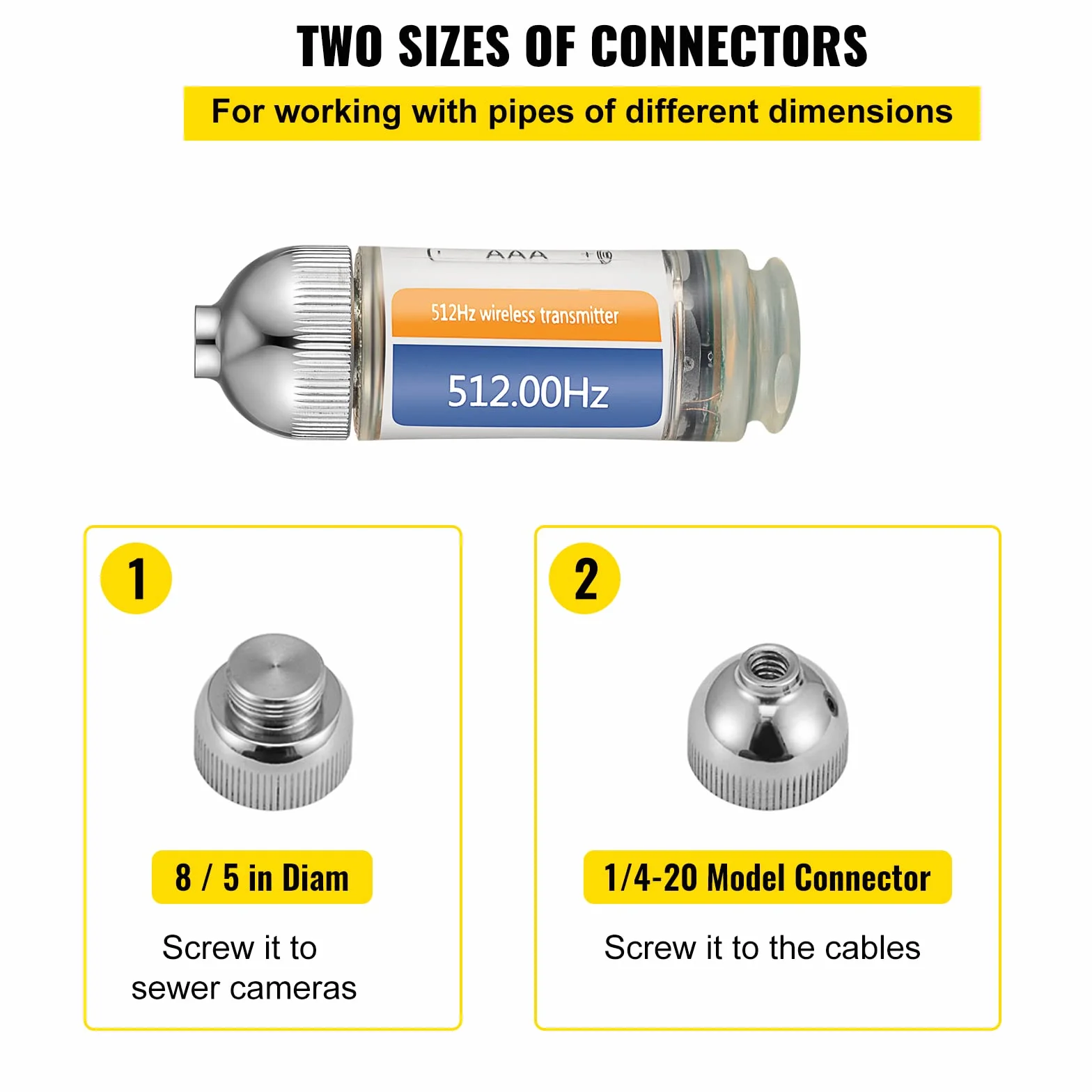 VEVOR 512HZ Sonda Conectores de 8/5" y 1/4-20" Localizador de drenaje rígido para localizar y detectar pequeñas alcantarillas y tuberías, plateado