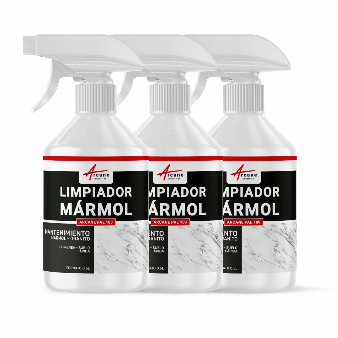 Limpiador renovación granito piedra chimenea - LIMPIADOR RENOVADOR PARA MÁRMOL - 1,5 L (3 x 0,5 L) - ARCANE INDUSTRIES