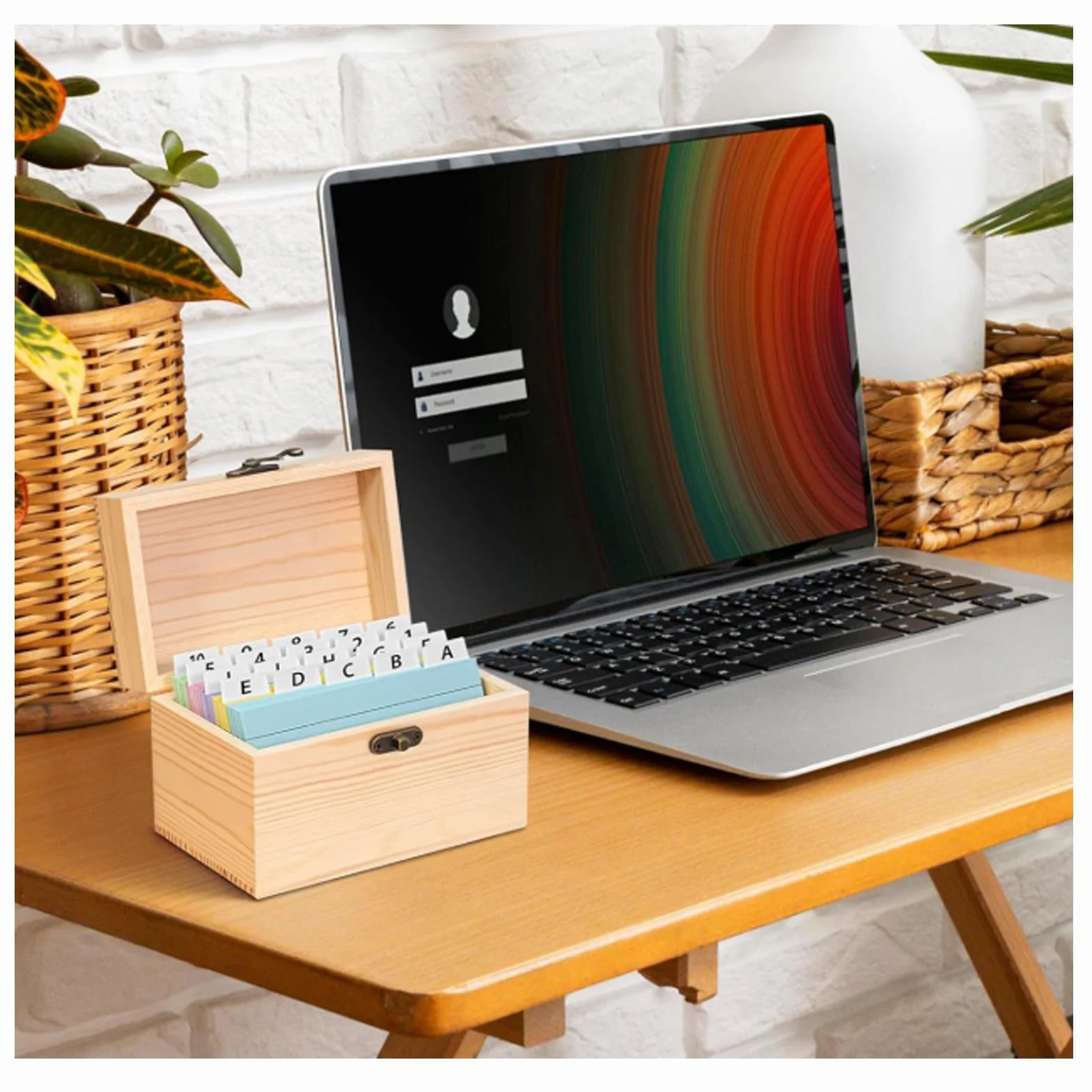 Cajas de recetas de madera con tarjetas, soporte para recetas, organizador de tarjetas de notas, para cocina