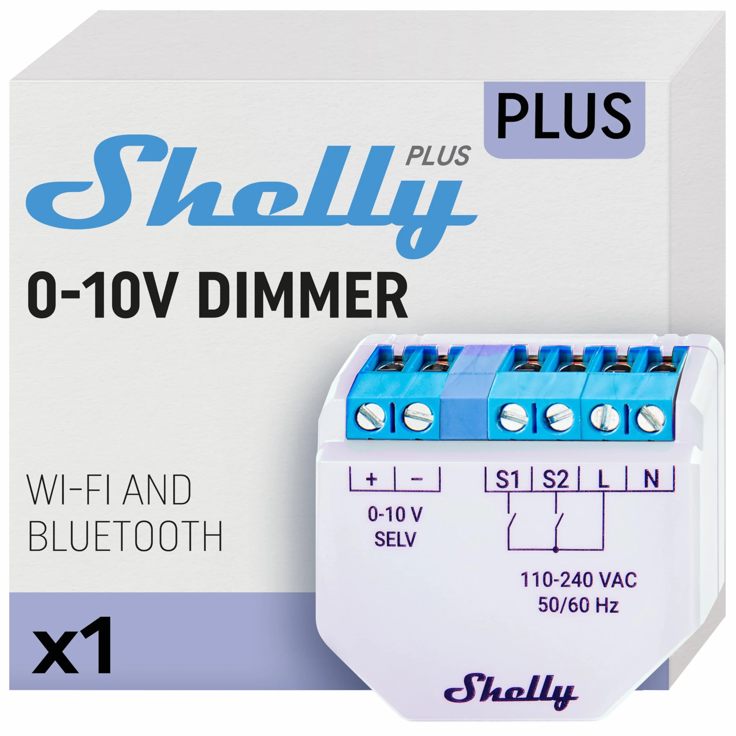 Shelly Plus 0-10V Dimmer - Módulo Regulador de Luz W-Fi & Bluetooth, Atenuador Inalámbrico para regulable LED, No necesita hub, Control remoto Shelly app, Compatible Alexa Google Home