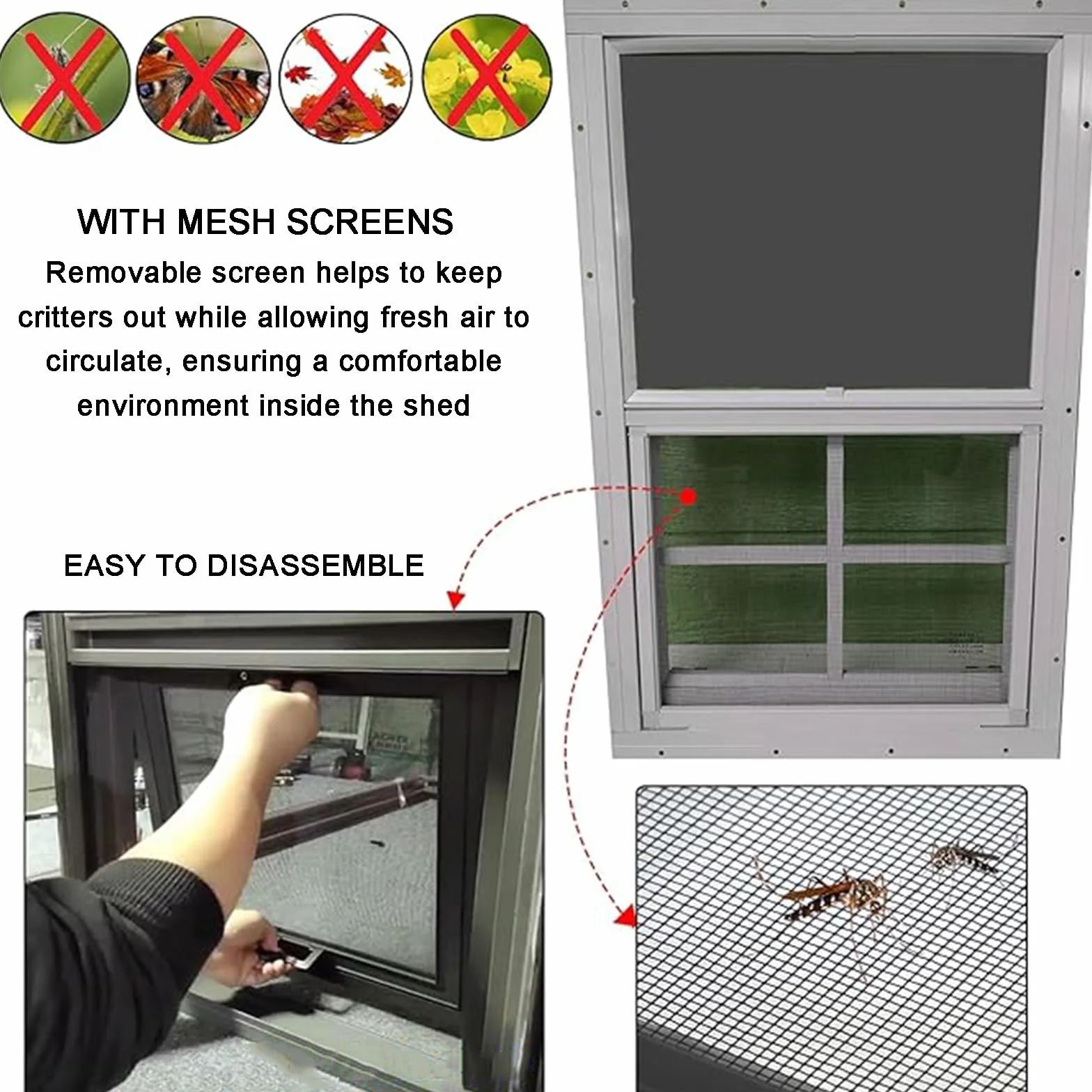 Ventana Corrediza Vertical, Montaje Empotrado Aleación De Aluminio Arriba Y Abajo Ventana Corrediza Con Mosquitera Y Vidrio Para Graneros/casas De Juegos/gallineros