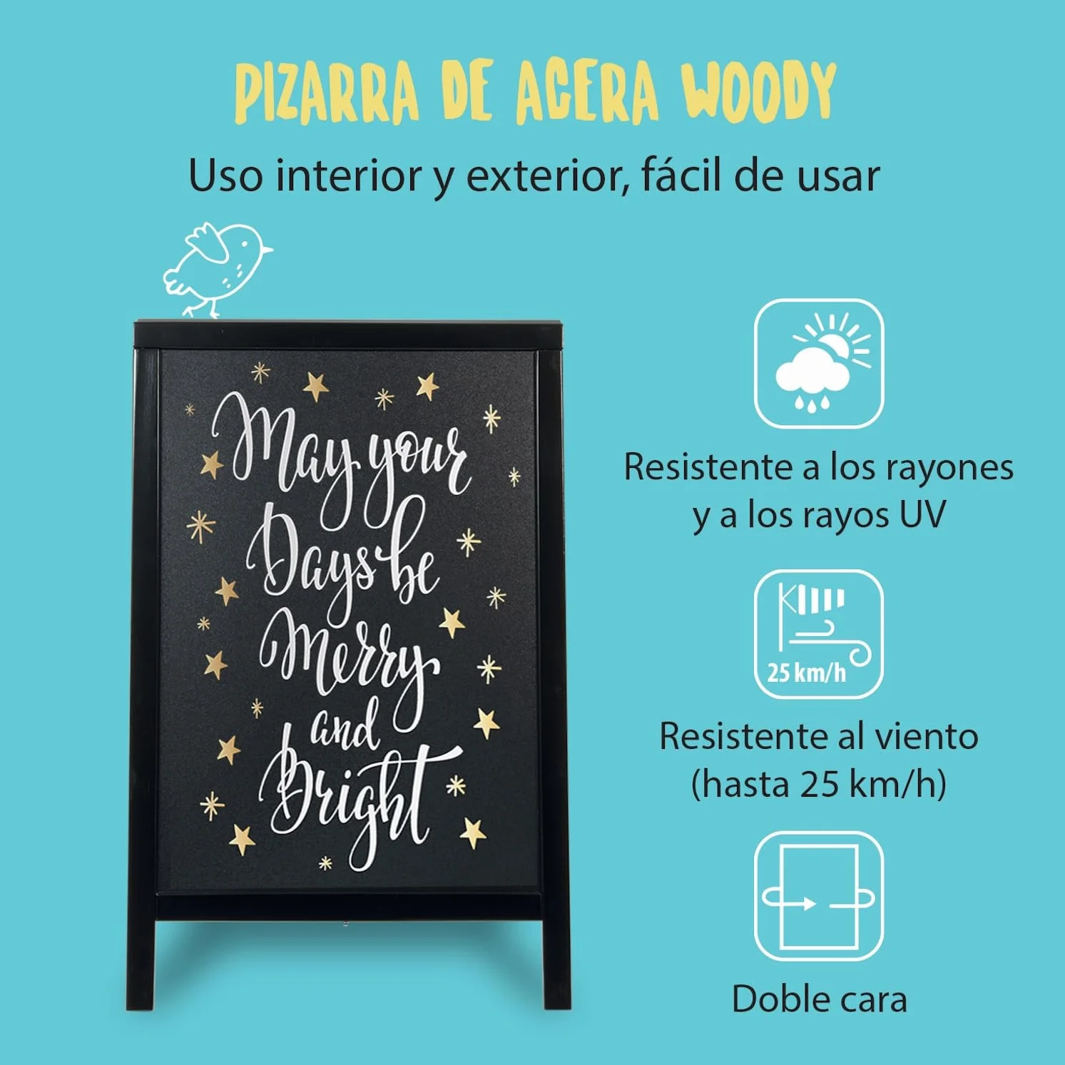 SECURIT Pizarra Caballete Madera Pino Woody 55x85 cm Negro