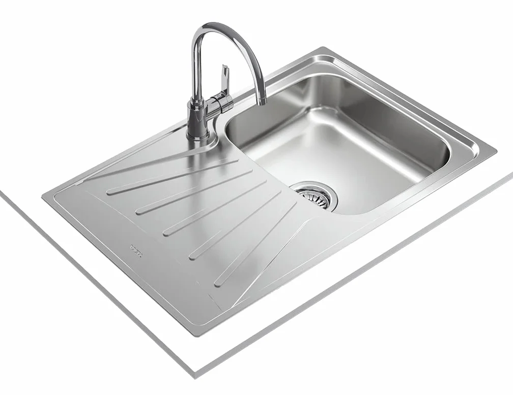 TEKA Fregadero Encastrado 1 Cubeta con Escurridor, Acero Inoxidable Pulido, Reversible, Profundidad 16cm, Desagüe Manual con Canasta 3½" y Sifón, Para Mueble de 45cm, Modelo StarBright 45 E XP