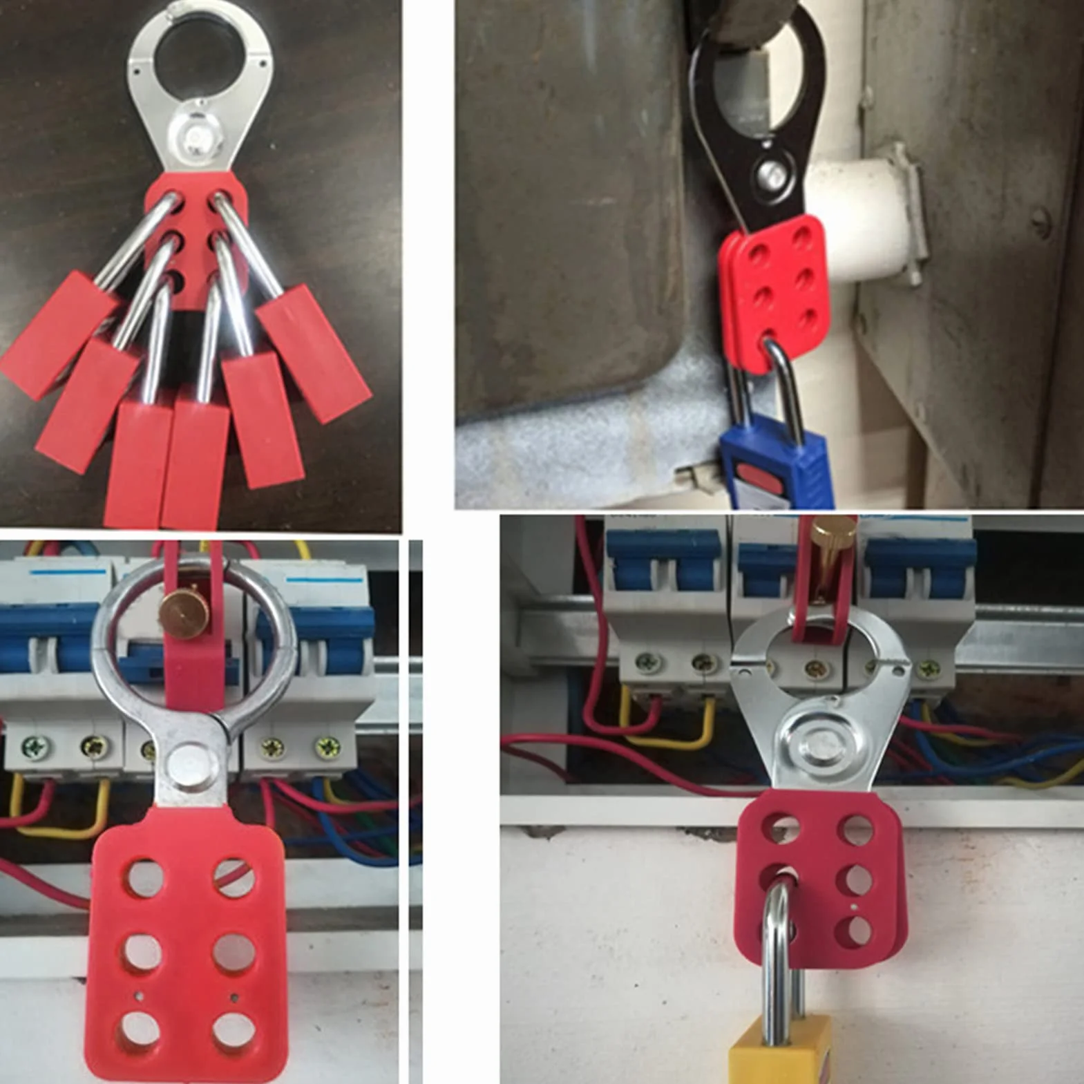 1,5 Lockout de acero de la mandíbula HASP, Lockout Tagout Hasp con mango y mandíbula extendida, HASP de aislamiento de seguridad HASP, Interlechado de 6 hoyos, 10 piezas