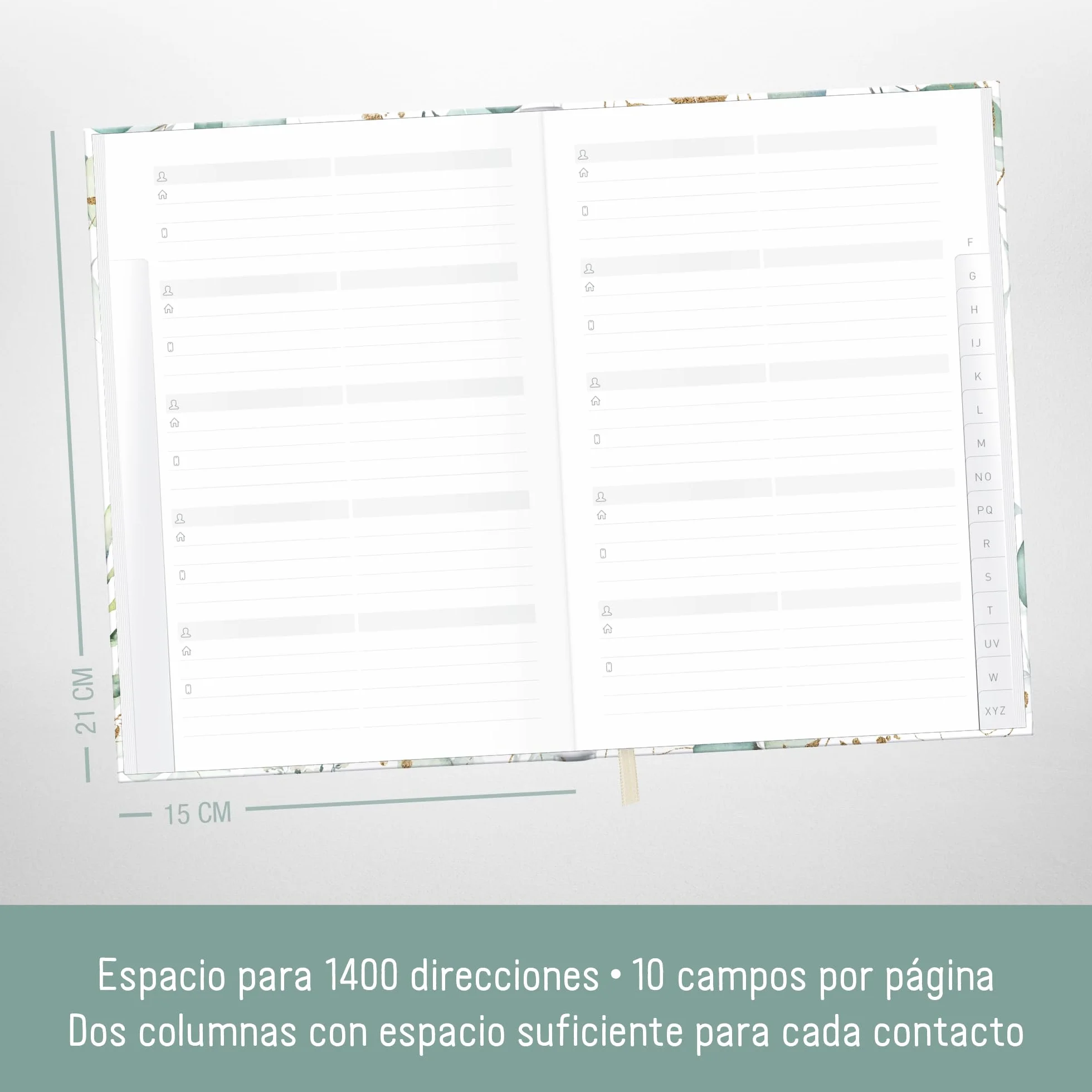 paper&you® Agenda A5 con índice A-Z [Hoja de oro] para contactos, cumpleaños y contraseñas - sostenible & respetuosa con el clima