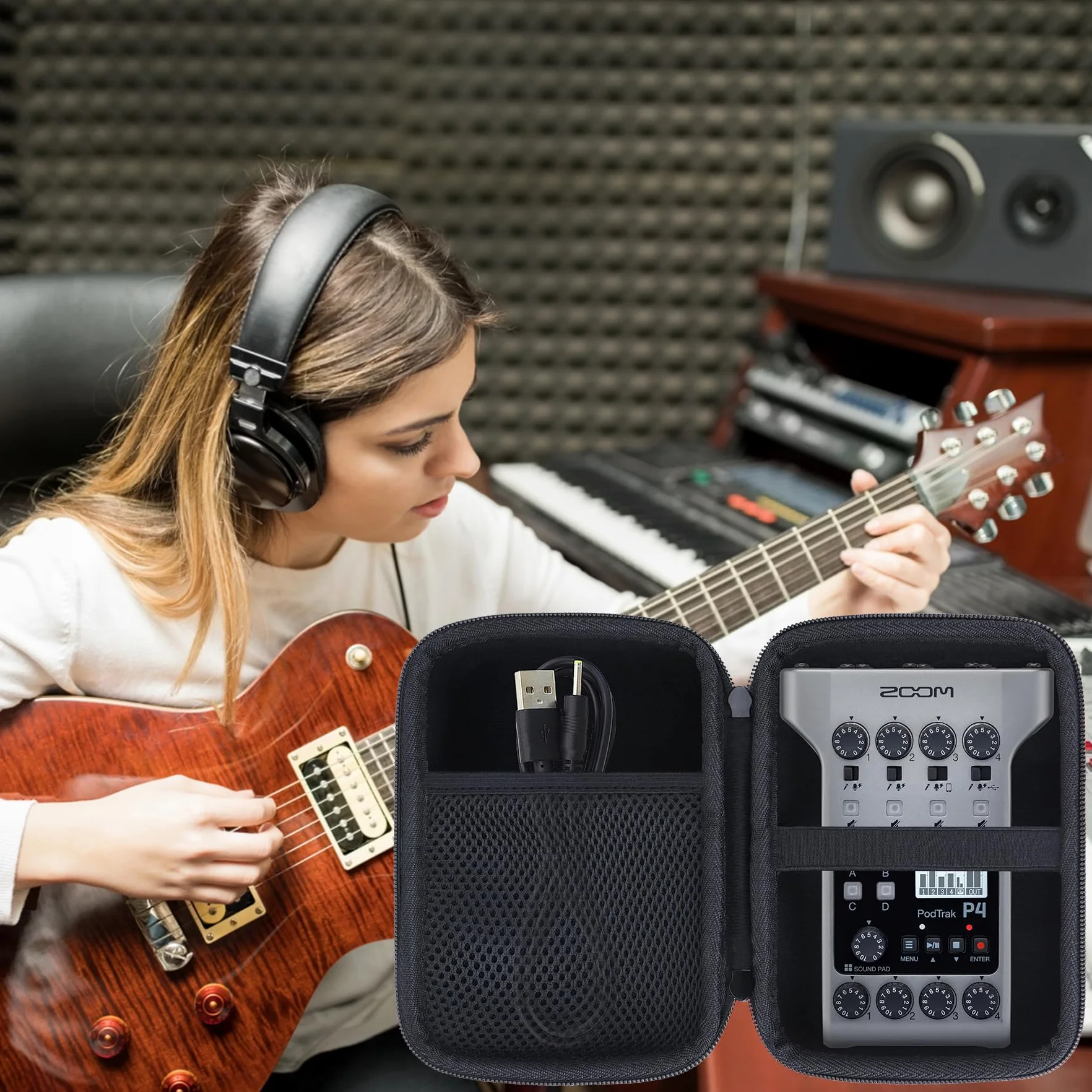 Lebakort Duro Caja Estuche Funda para Zoom PodTrak P4 Grabadora de Podcast