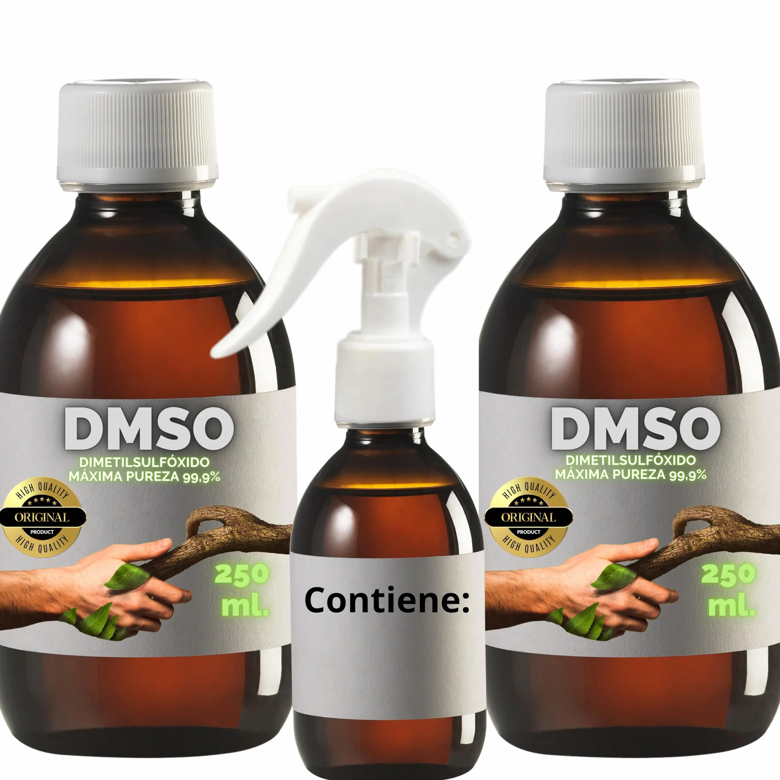 2 X DMSO 250 ml. 99,9% Pureza Con Gotero | Dimetilsulfóxido Calidad Ph Eur | Regalo Frasco125ml + Difusor + Vasito Dosificador | Frascos Ámbar de Laboratorio | Precinto de Seguridad