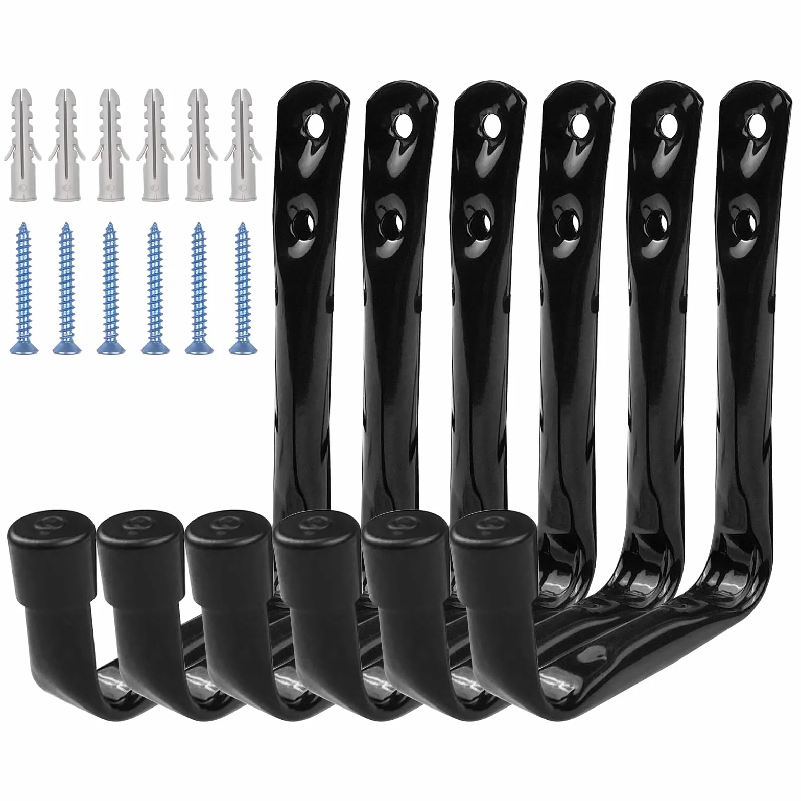 Newpop 6 Piezas Ganchos Para Colgar, Gancho pared de Garaje Resistentes, Colgador Bicicleta Pared de Acero Revestimiento Antideslizante para Herramientas Eléctricas Escaleras Negro 11.5cm x 9cm