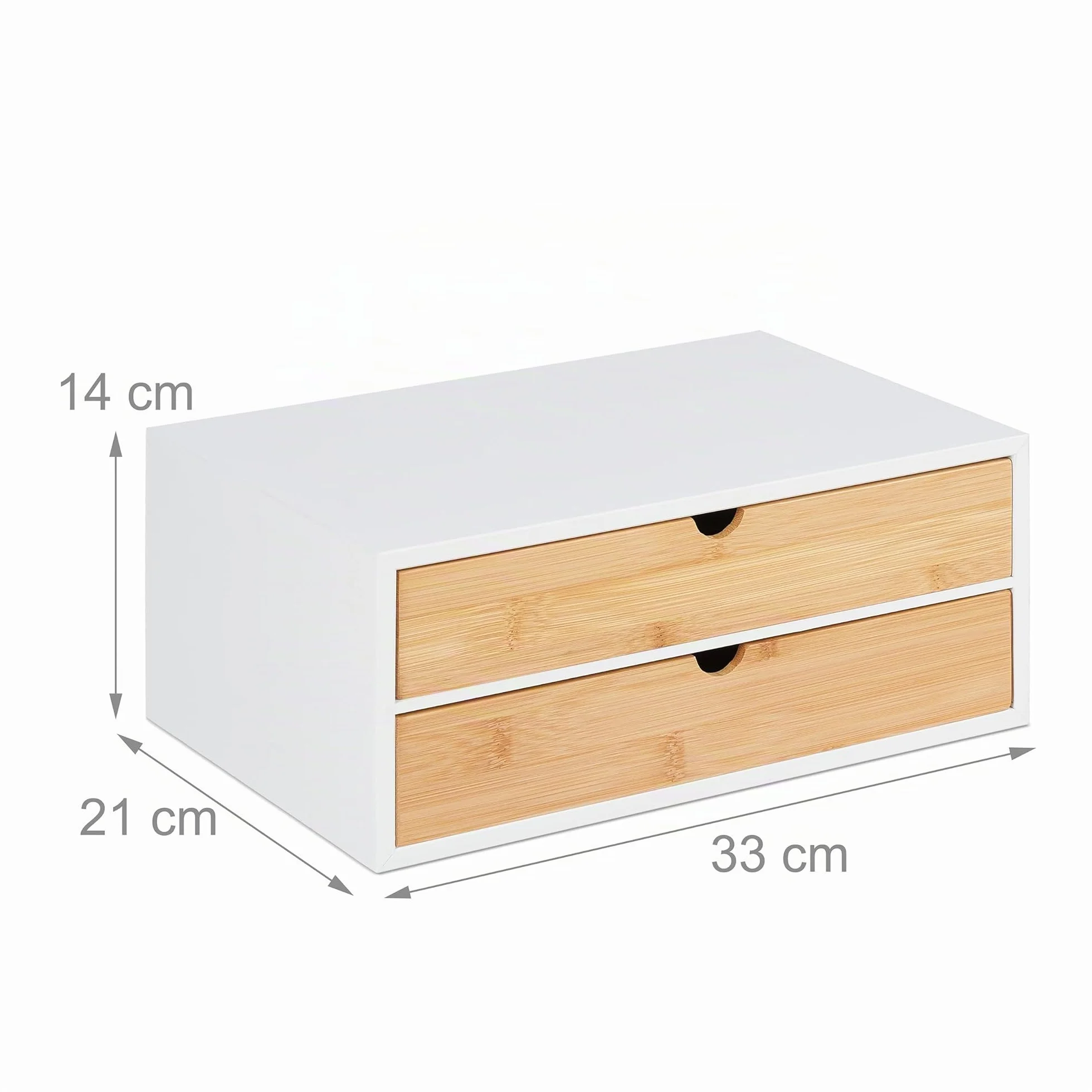 Relaxdays Organizador Escritorio 2 Cajones Bambú MDF 14x33x21cm Natural Blanco