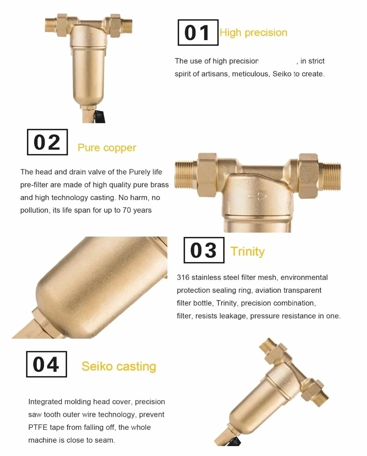 Prefiltro de agua caliente Sistema purificador de latón completo Prefiltro de malla de acero inoxidable con indicador de agua caliente Con función de filtración de alta eficiencia(Whole brass,25MM 0.7