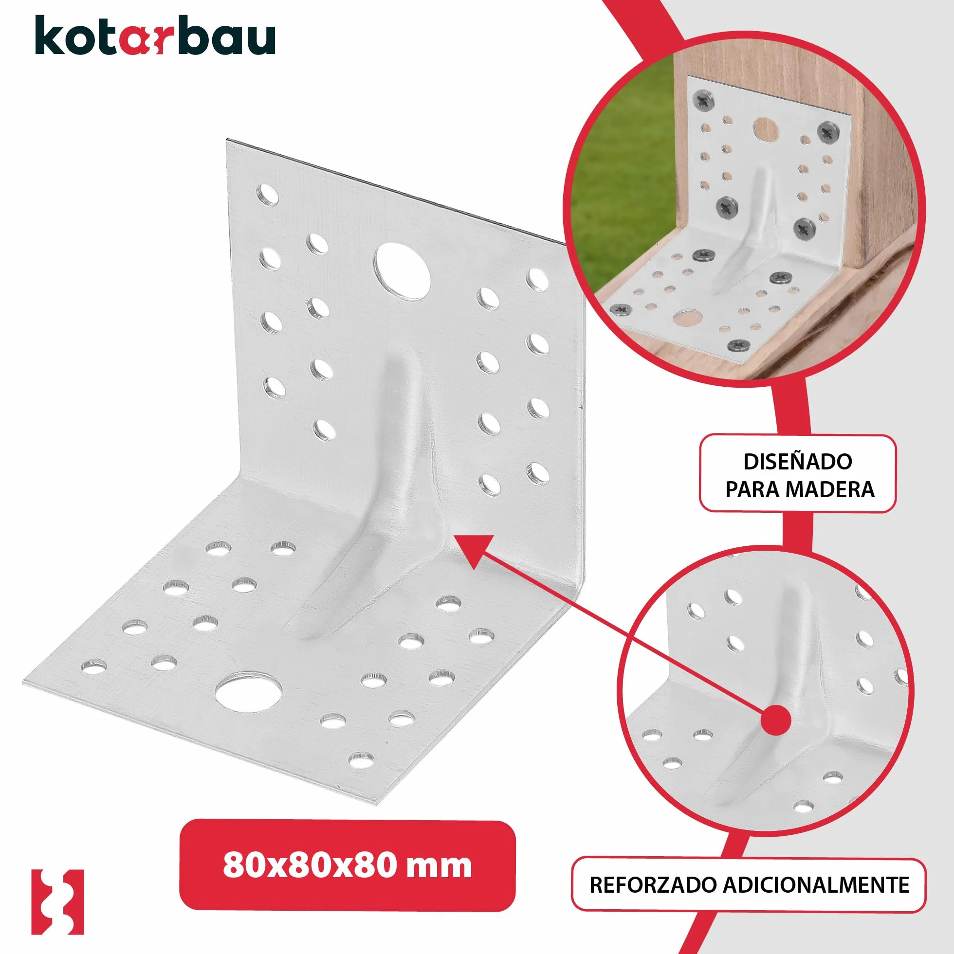 KOTARBAU® 25 Pezzi Conectores En Ángulo - Acero Galvanizado - 80 x 80 x 80 mm - Plata - Escuadras Metálicas - 90 Grados - Escuadras Para Madera - Fácil Montaje - Resistente A La Corrosión